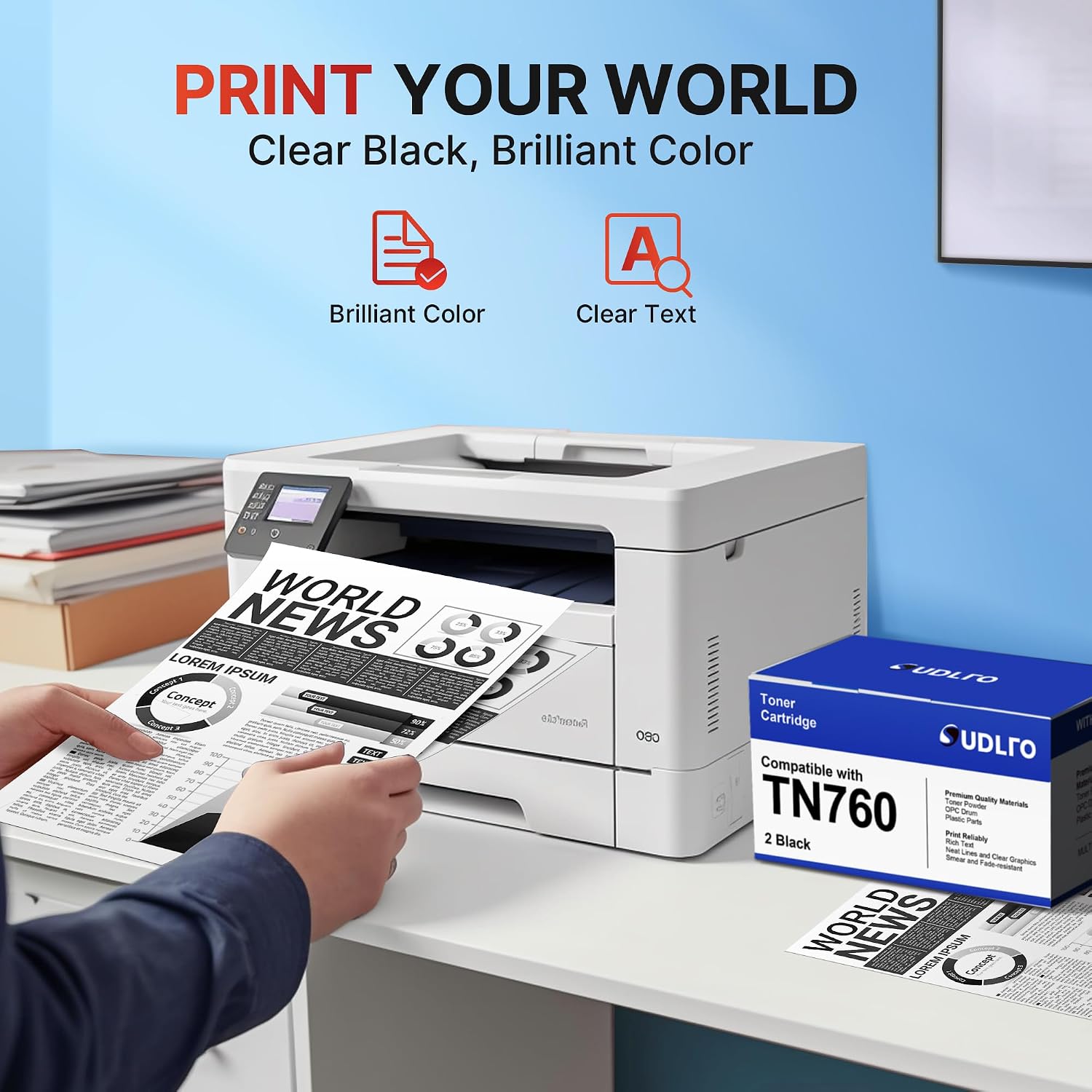 Detalle 1 de SUDLTO TN760 Toner Cartridges, 4 Black, TN-730/TN-760 Compatible
