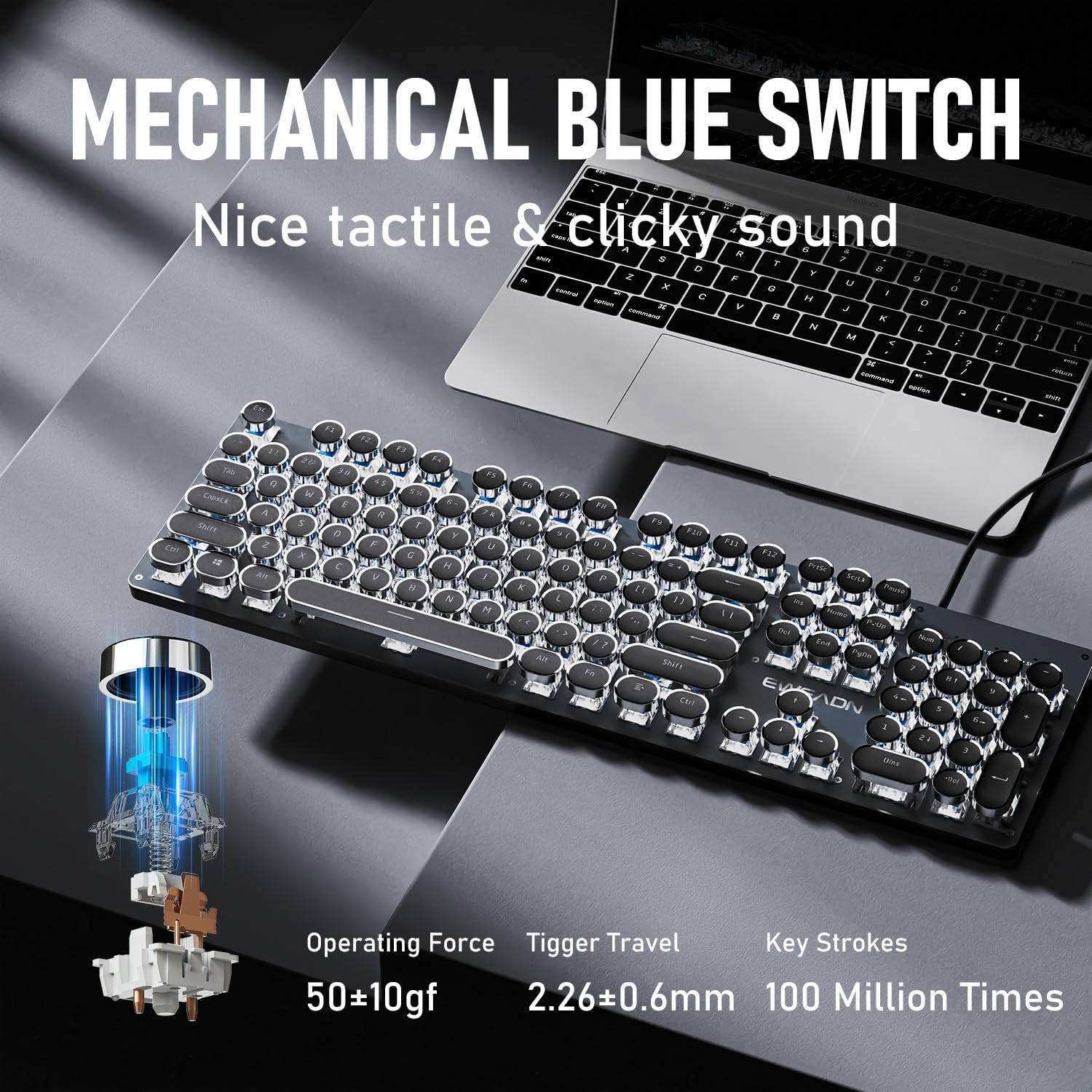 Thumbnail 3 de SEUNKWANG Typewriter Style Mechanical Gaming Keyboard TK100 with White Backlight