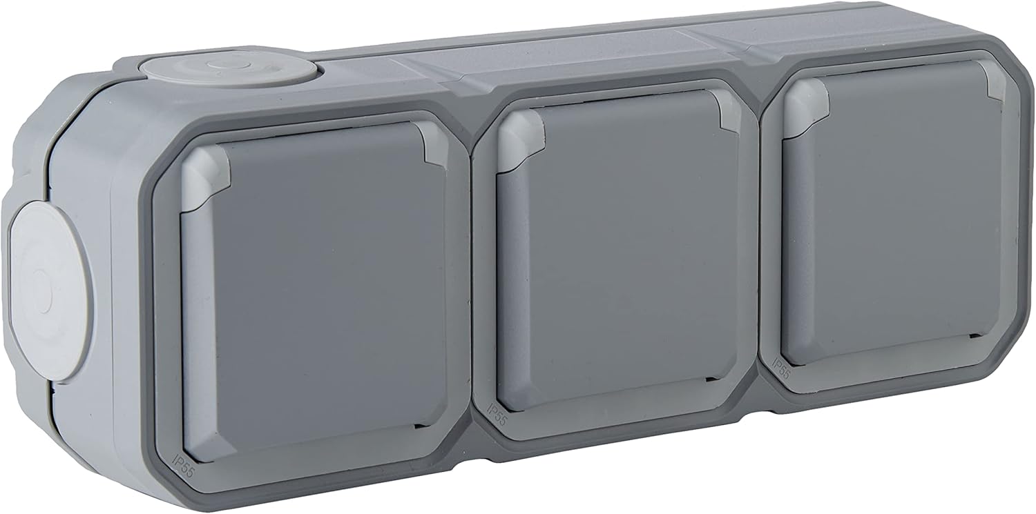 Thumbnail 3 de Legrand Triple prise de courant avec terre étanche précâblée Plexo 16A 250V IP55 IK08 volet de protection anthracite