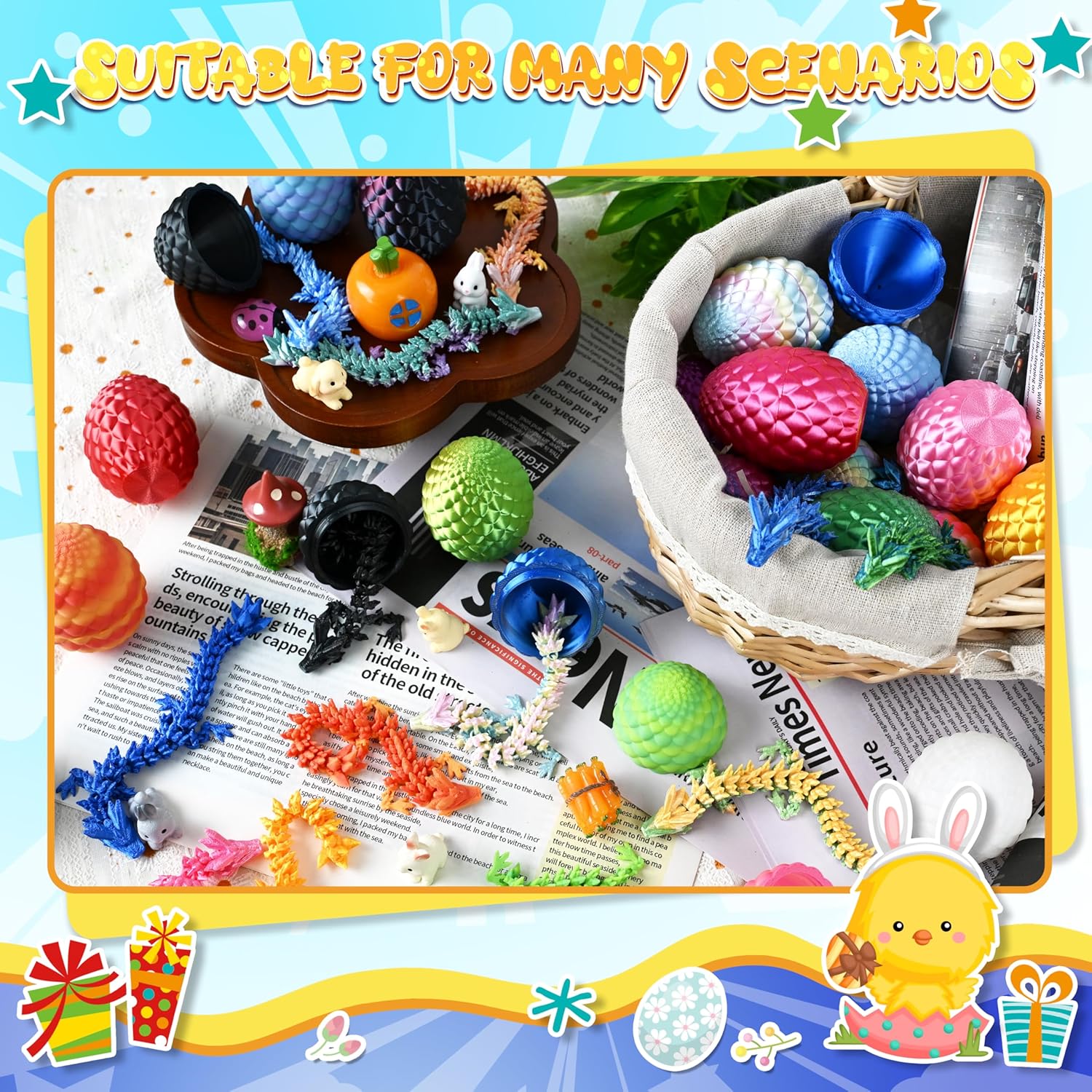 Detalle 2 de Drofex 24P 3D Printed Dragon Eggs Set (Mystery Crystal Dragon Egg) — Easter Basket Stuffers