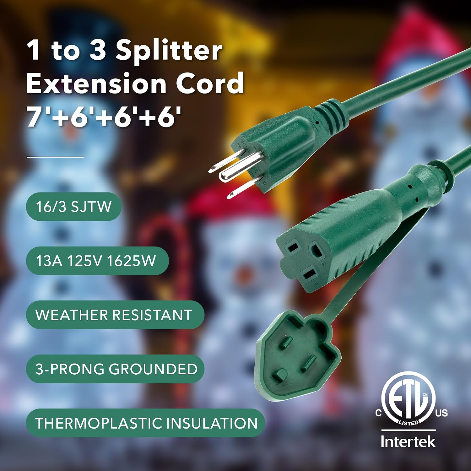 Detalle de BN-LINK CP-C214 Outdoor Extension Cord, 3 Outlets, 25 ft, 16/3 SJTW