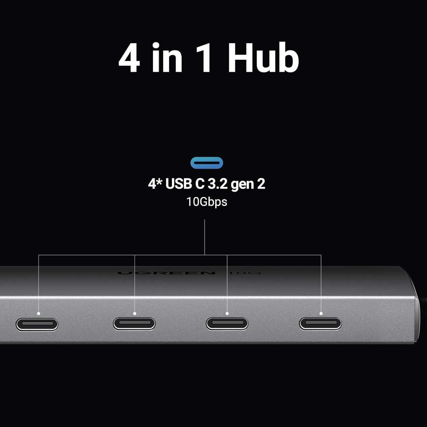 Detalle 2 de UGREEN USB C Hub 10 Gbps – 4 USB-C 3.2 Ports, Aluminium-Design, Plug & Play