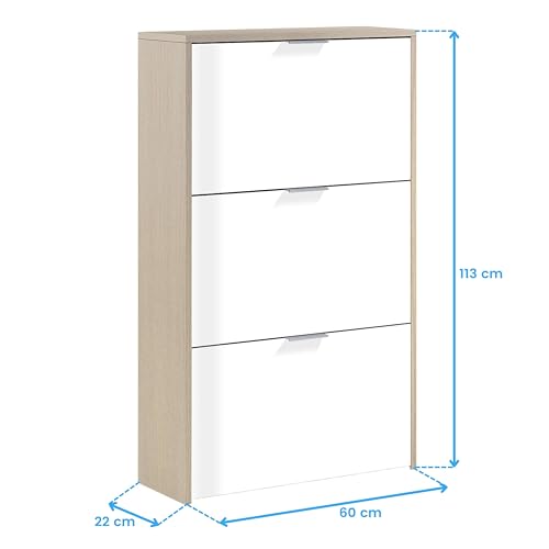 Detalle 2 de Habitdesign Zapatero 3 Puertas Blanco Brillo y Roble Canadian