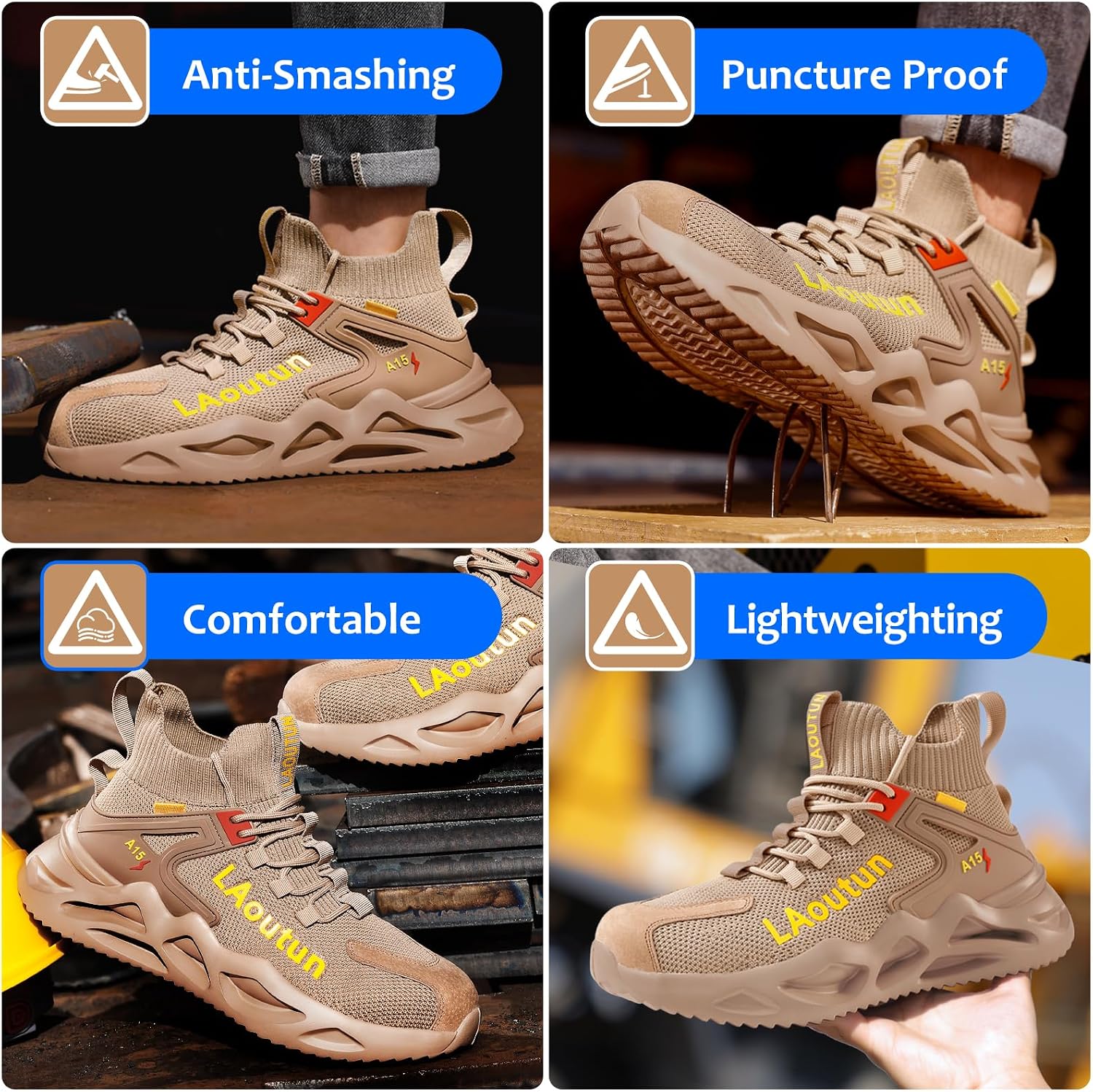 Detalle 1 de LAoutun Safety Trainers with Steel Toe Cap – lightweight men’s industrial protective work shoes
