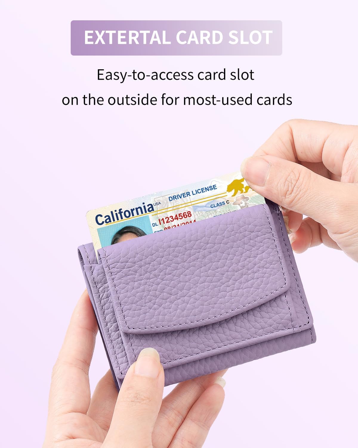 Detalle de Karmiir Piccolo portafoglio in pelle RFID da donna – mini portafoglio tre ante, viola chiaro
