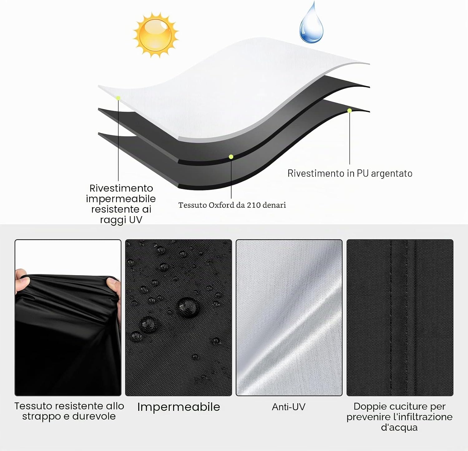 Thumbnail 2 de WOLTU Telo Coprimoto Idrorepellente 210D Oxford per Esterno - 245x105x125 cm Nero