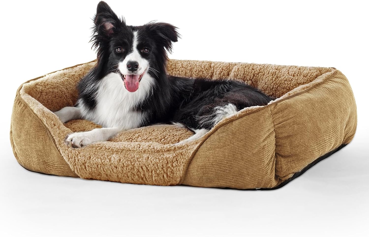 Detalle de JOEJOY Medium Dog Cat Bed with Warm Lamb Fleece – 63x53x21cm, Brown