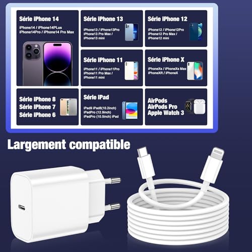 Thumbnail 7 de Chargeur iPhone 20W en duo avec câbles Lightning 2 m & 3 m certifiés MFi – Ailawuu