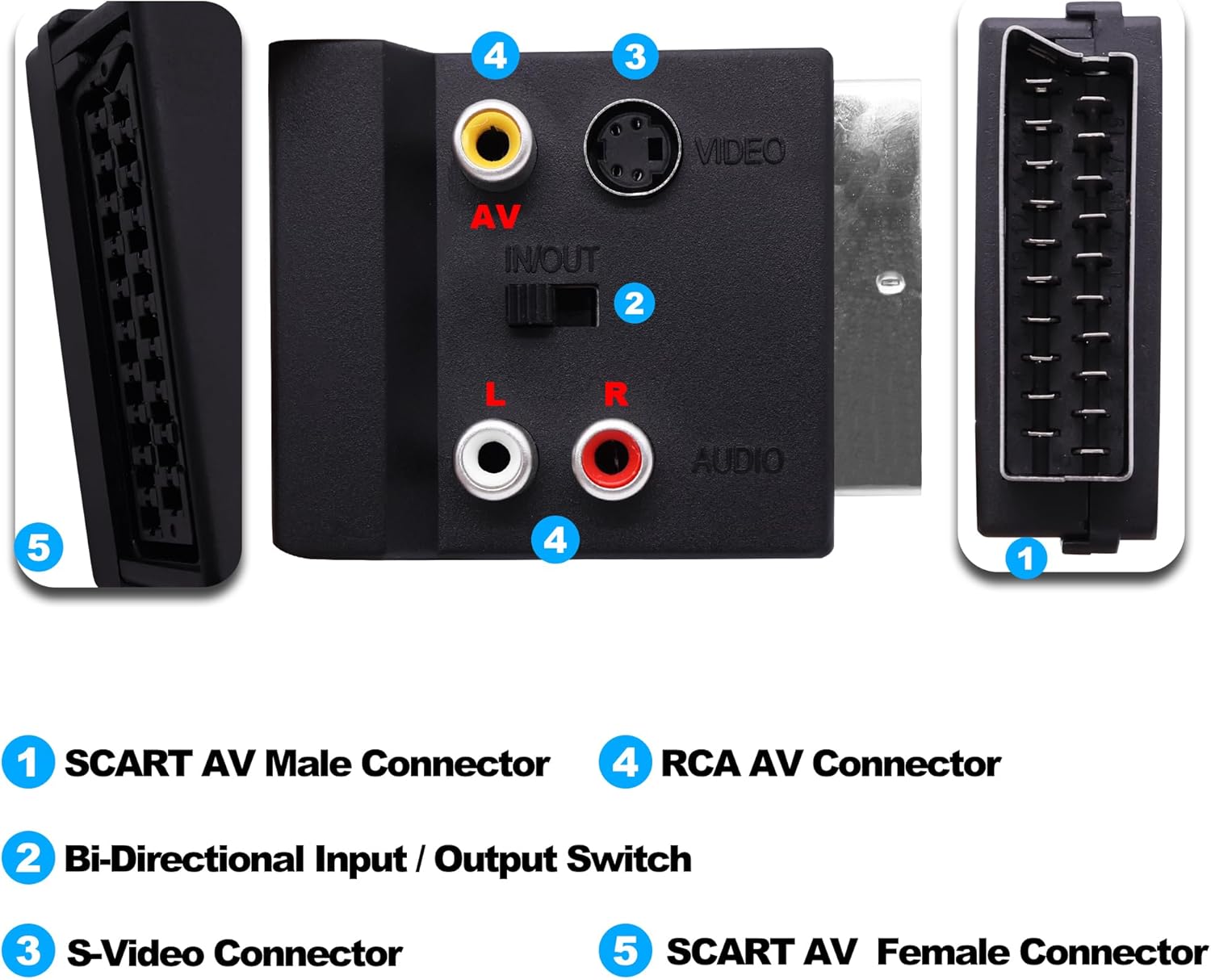 Thumbnail 3 de YARCHONN SCART Male to Female & 3RCA RGB S-Video (SVHS) Converter Switchable SCART Adapter – 2 Pack