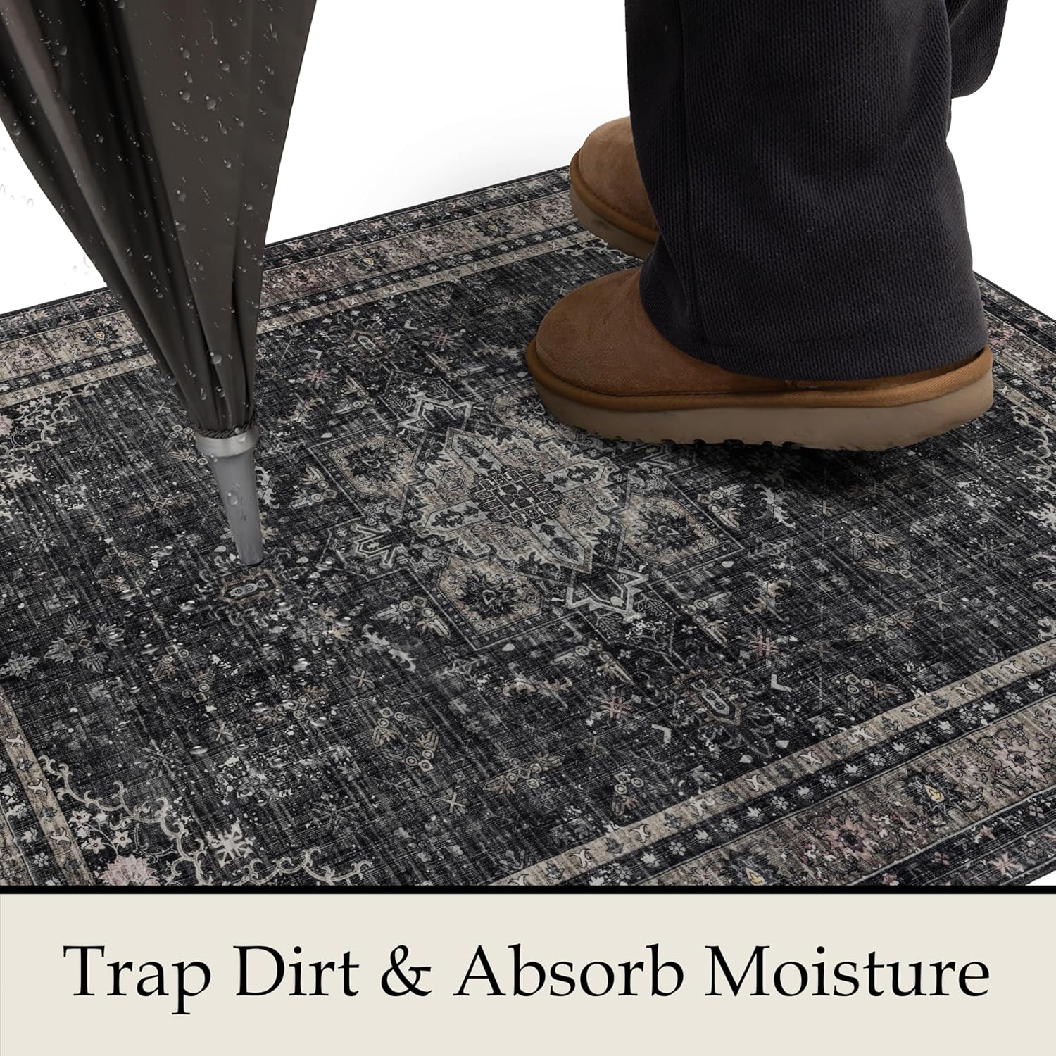 Thumbnail 4 de Ruaruarug 8x10 Area Rug — Black & Gray, Ultra-Soft, Non-Slip & Washable