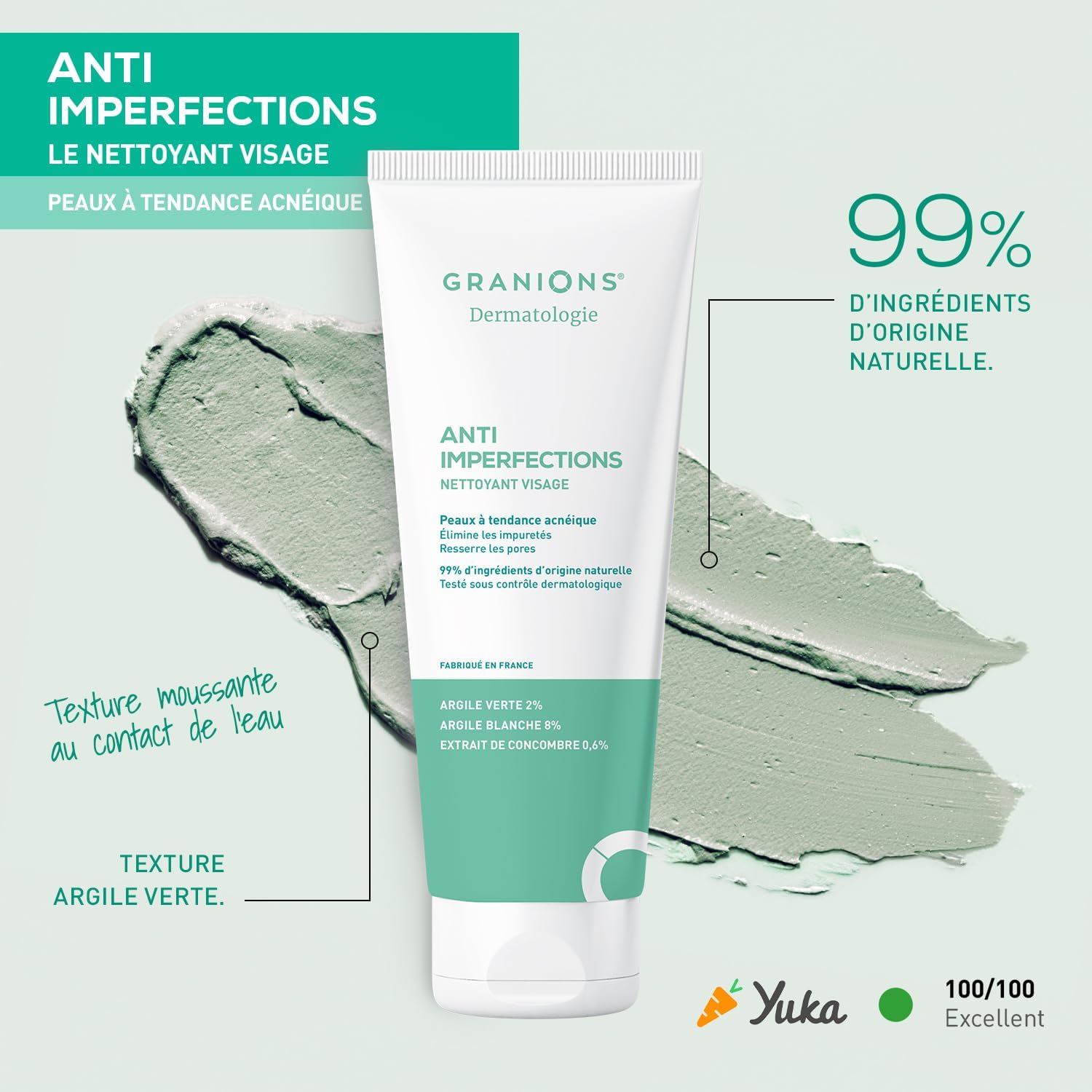 Detalle 2 de GRANIONS Nettoyant Visage Anti Imperfections, argile, vitamine C, 150g