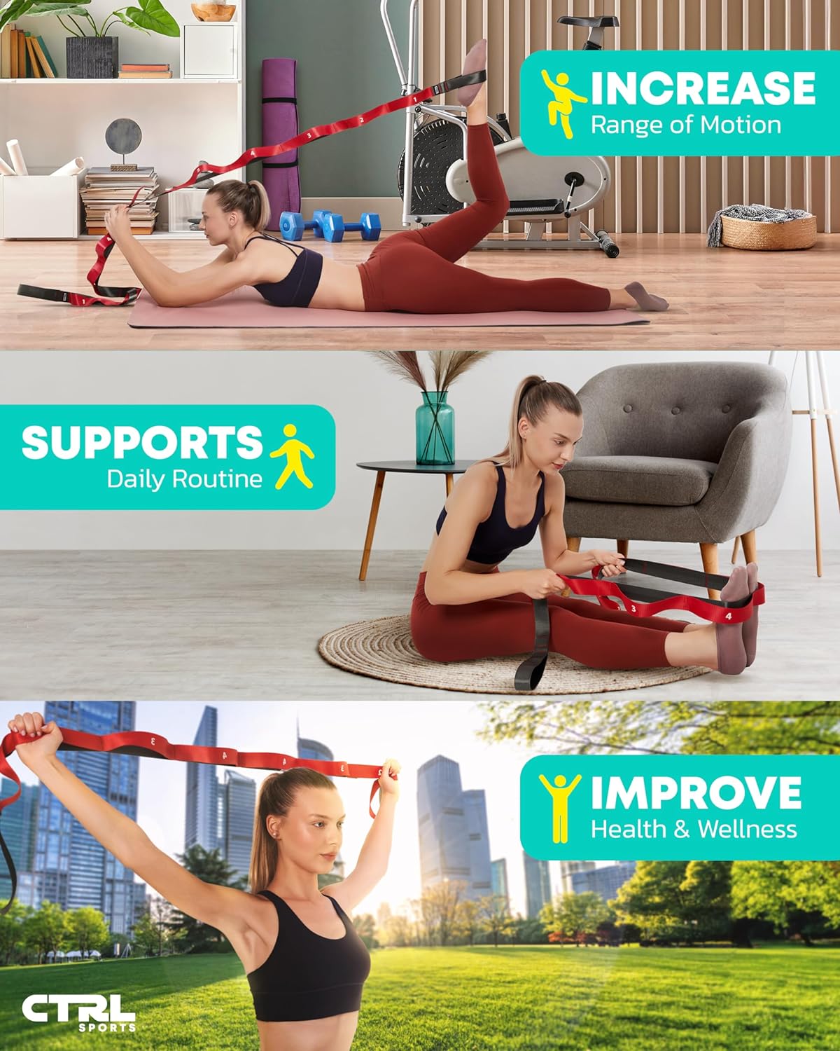 Detalle 2 de Stretching Strap with Loops (Non-Elastic) for Yoga, Physical Therapy & Flexibility