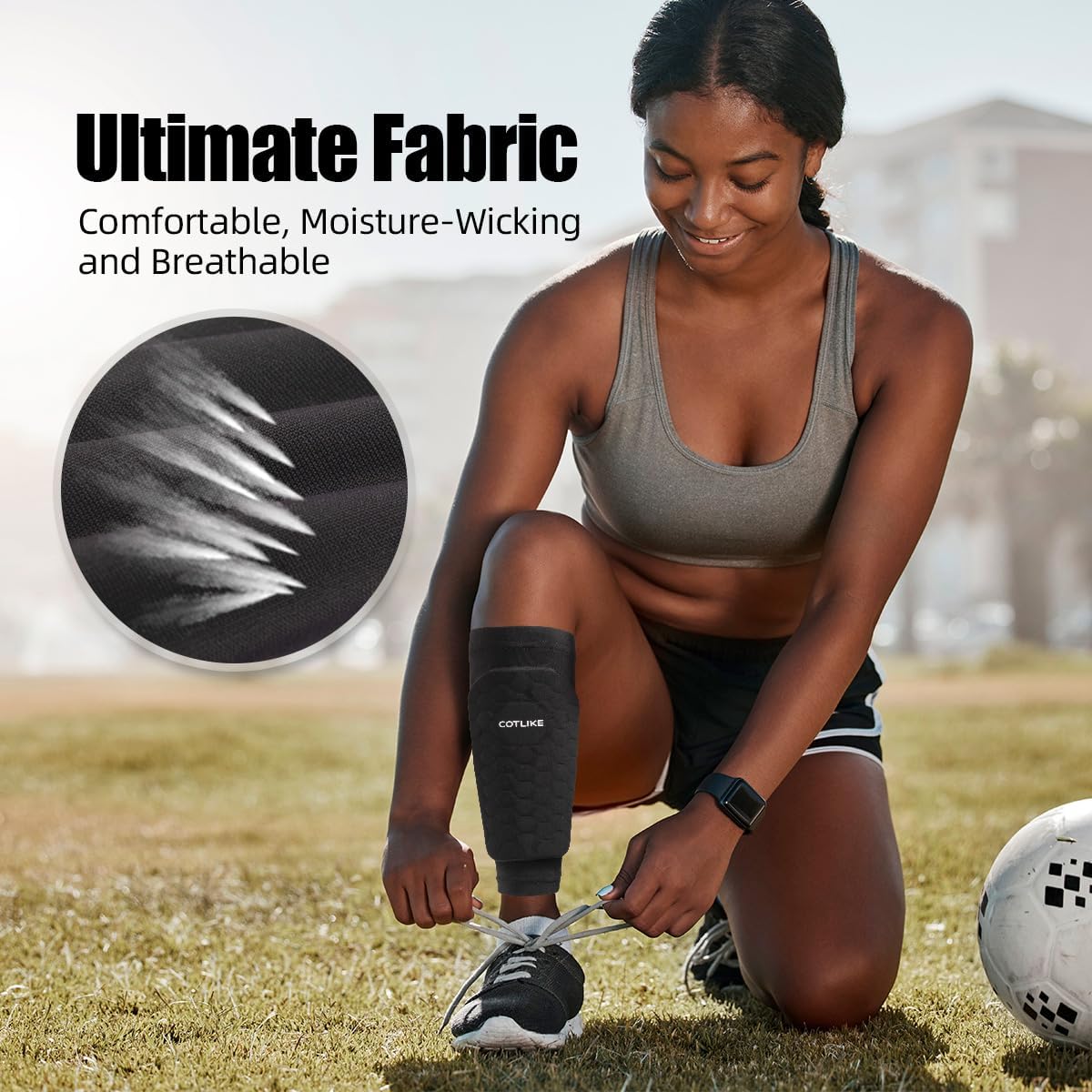 Detalle de COTLIKE Soccer Shin Guards, X-Small Nylon-Spandex Sleeves with Honeycomb Pads