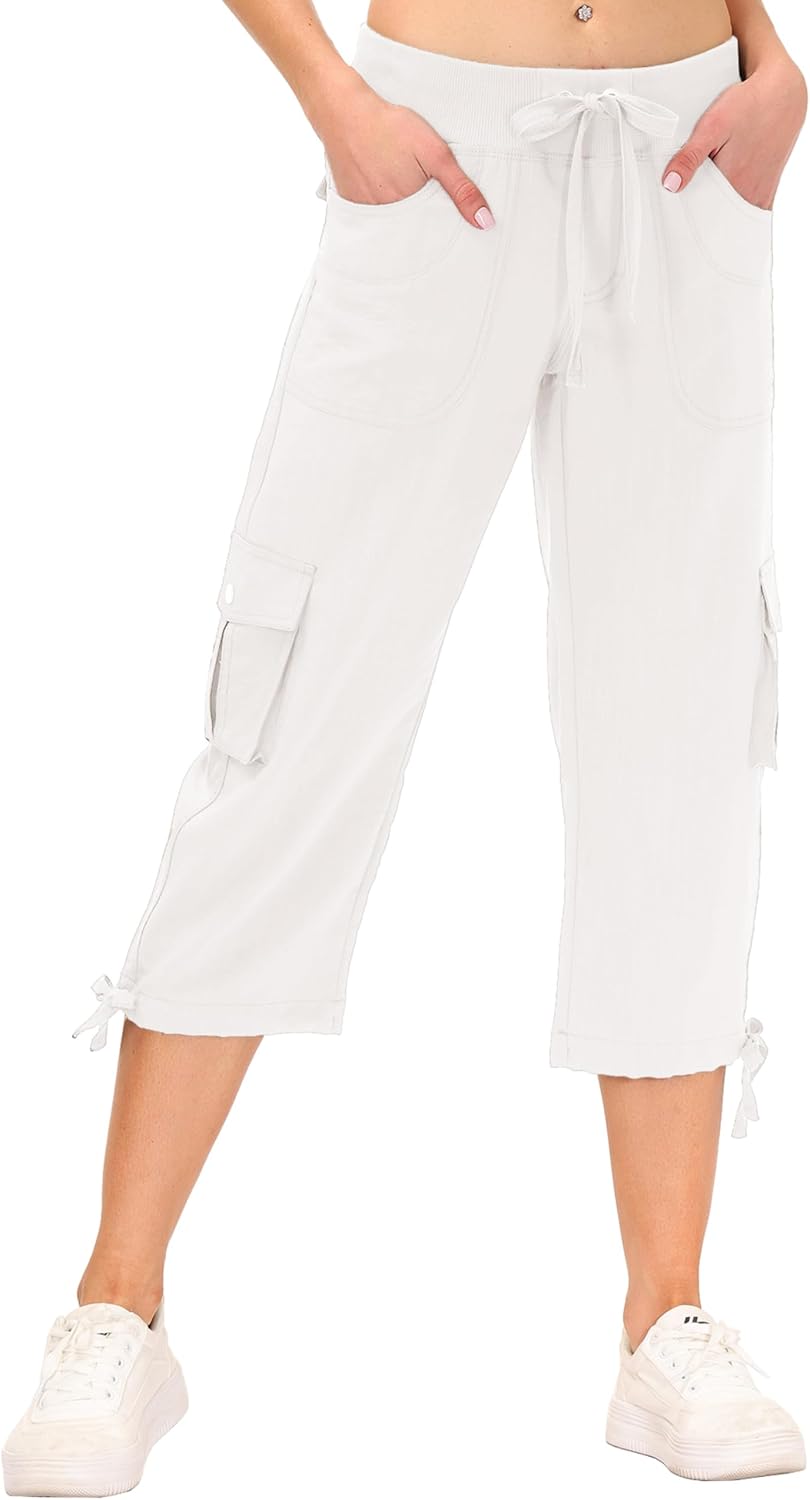 Detalle de JINSHI Damen Sommer Cargohose 3/4 – Freizeithose mit Mehrfach-Taschen