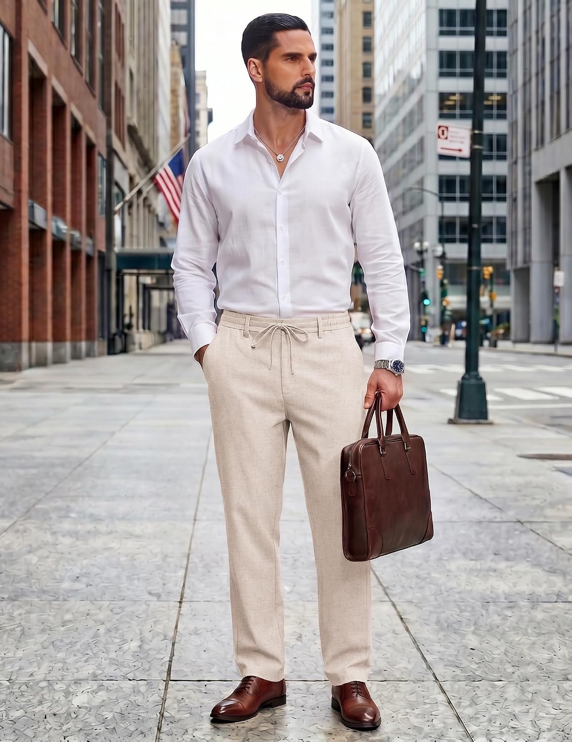 Detalle 2 de COOFANDY Cotton-Linen Pants for Men: Lightweight, Breathable Summer Style