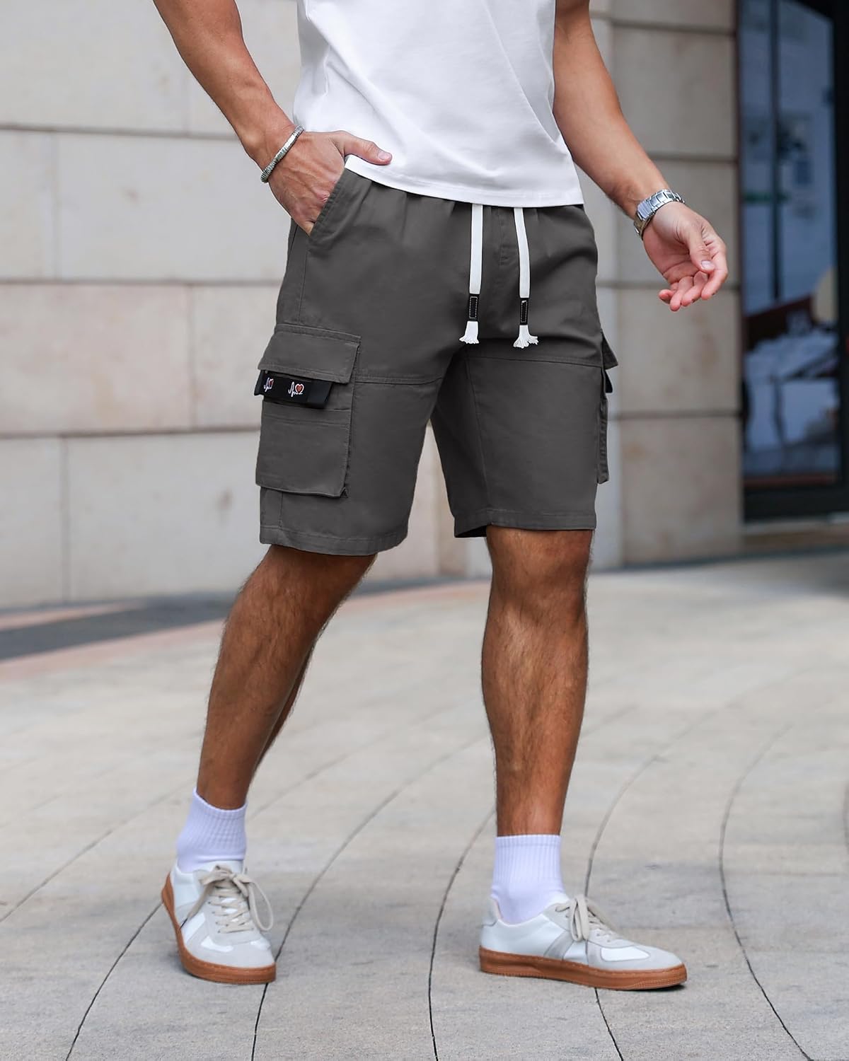 Detalle de APTRO DE000603-P Men's Cargo Shorts, 100% Cotton, Relaxed Fit