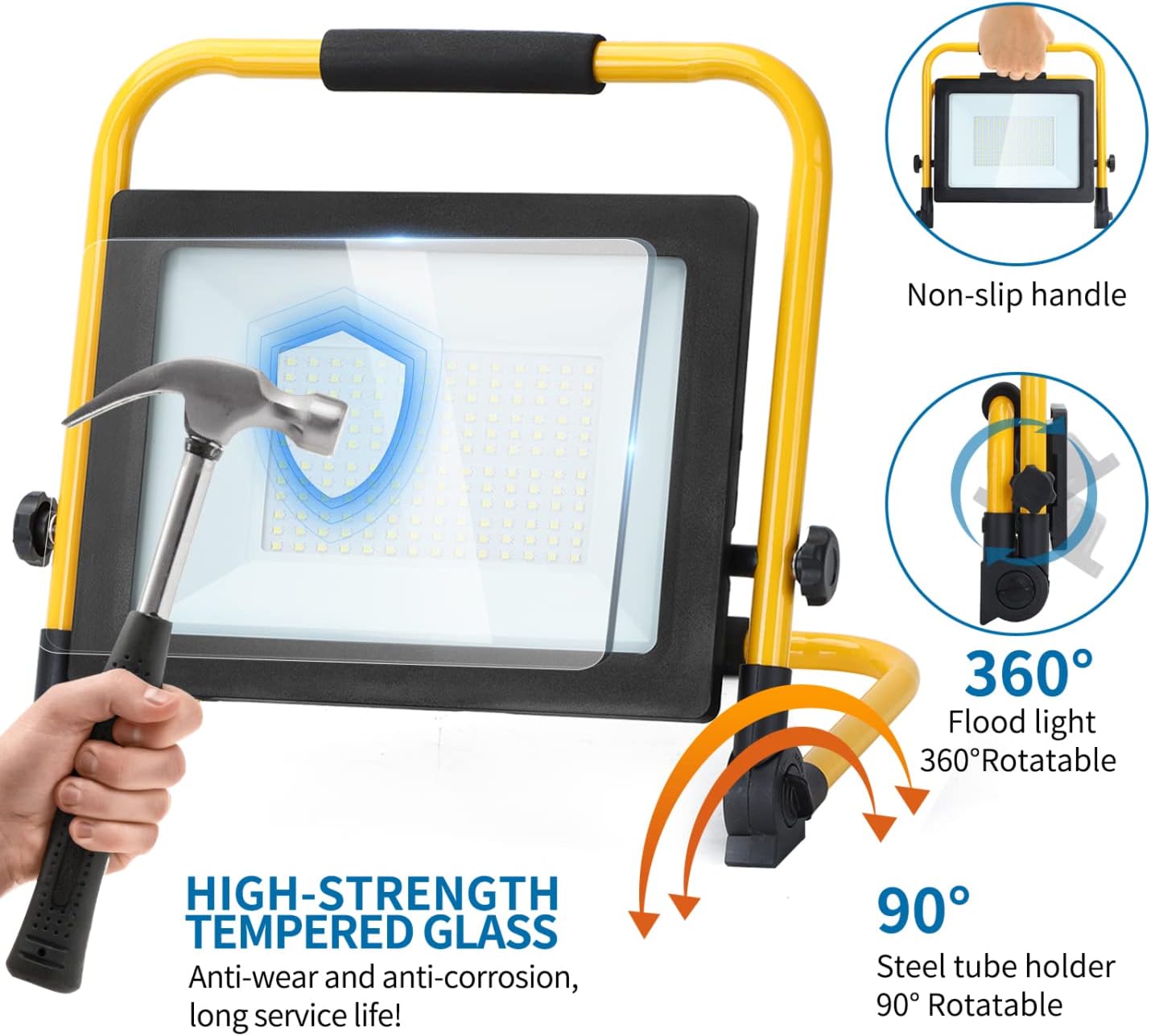 Thumbnail 2 de Aigostar faretto LED da cantiere 100W 8.800 lm con spina, rotazione 360° e staffa pieghevole