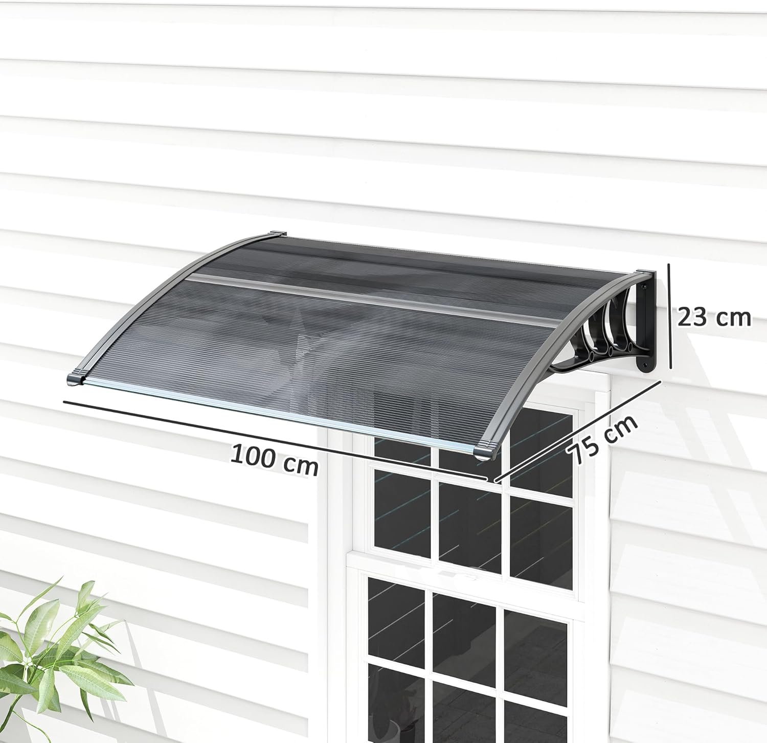 Thumbnail 6 de Outsunny Auvent de Porte d’entrée 100x75 cm – Toit Marquise en Polycarbonate et Profil Aluminium, Noir