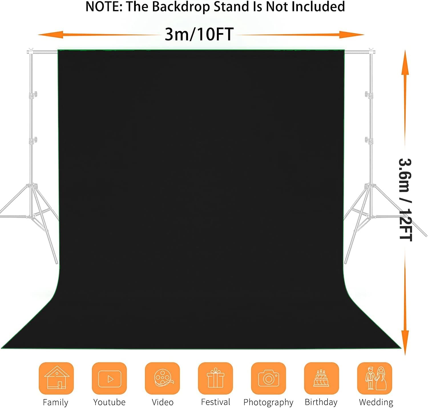 Detalle 2 de Vevelux Black Backdrop 3 x 3.6 m (10 x 12 ft) polyester photography background with spring clamps