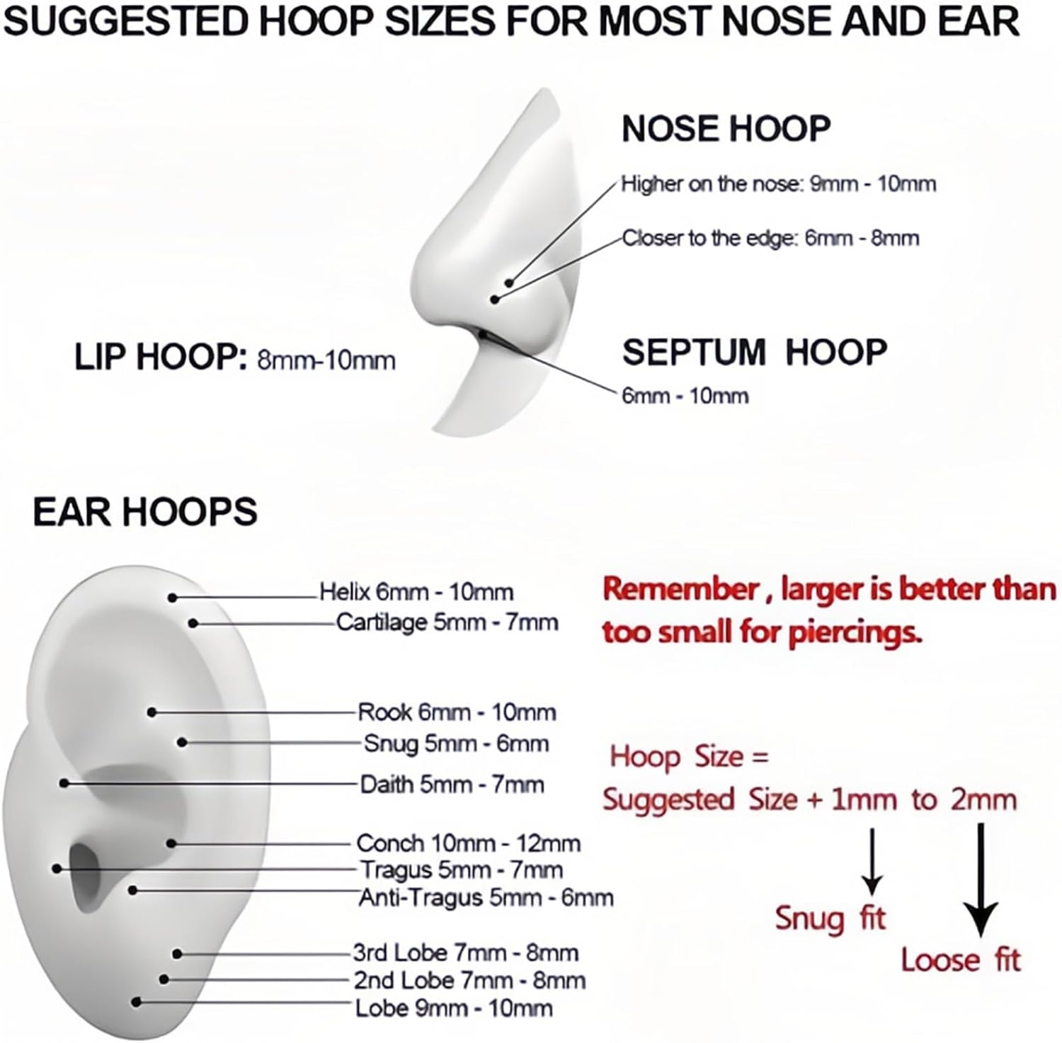 Thumbnail 5 de DAI JY Titanium Nose Ring Hoop (20G/18G/16G) with 6–10mm Inner Diameter – Gold-20g, 7mm