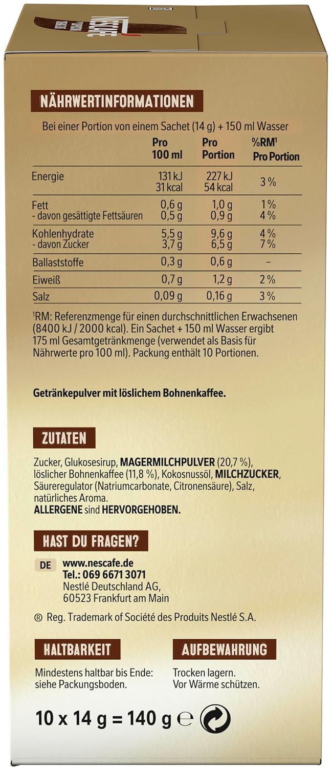 Detalle de NESCAFÉ Gold Typ Cappuccino Cremig Zart – 3er Pack mit löslichem Bohnenkaffee, 10 Sticks je 14 g