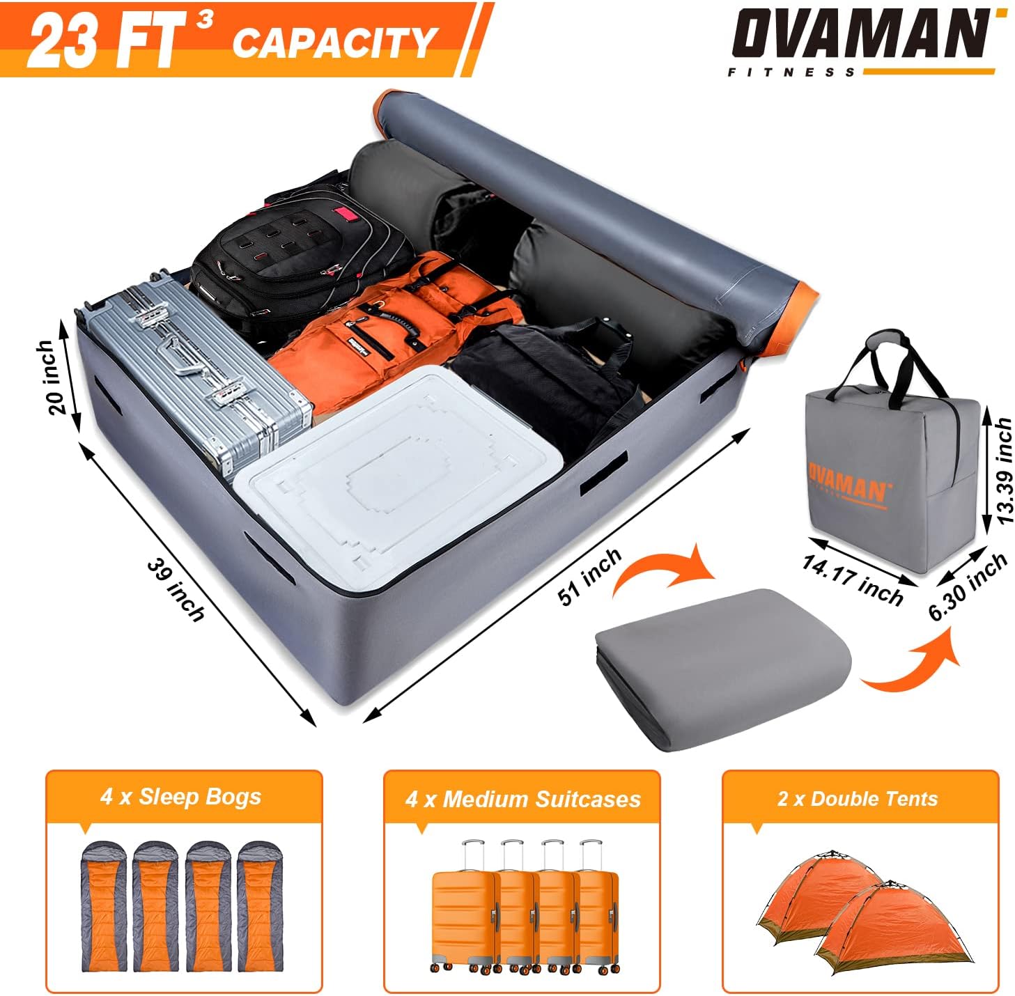 Thumbnail 4 de Car Rooftop Cargo Carrier Bag – 23 Cubic Feet Waterproof Heavy Duty 900D Roof Bag for All Vehicles