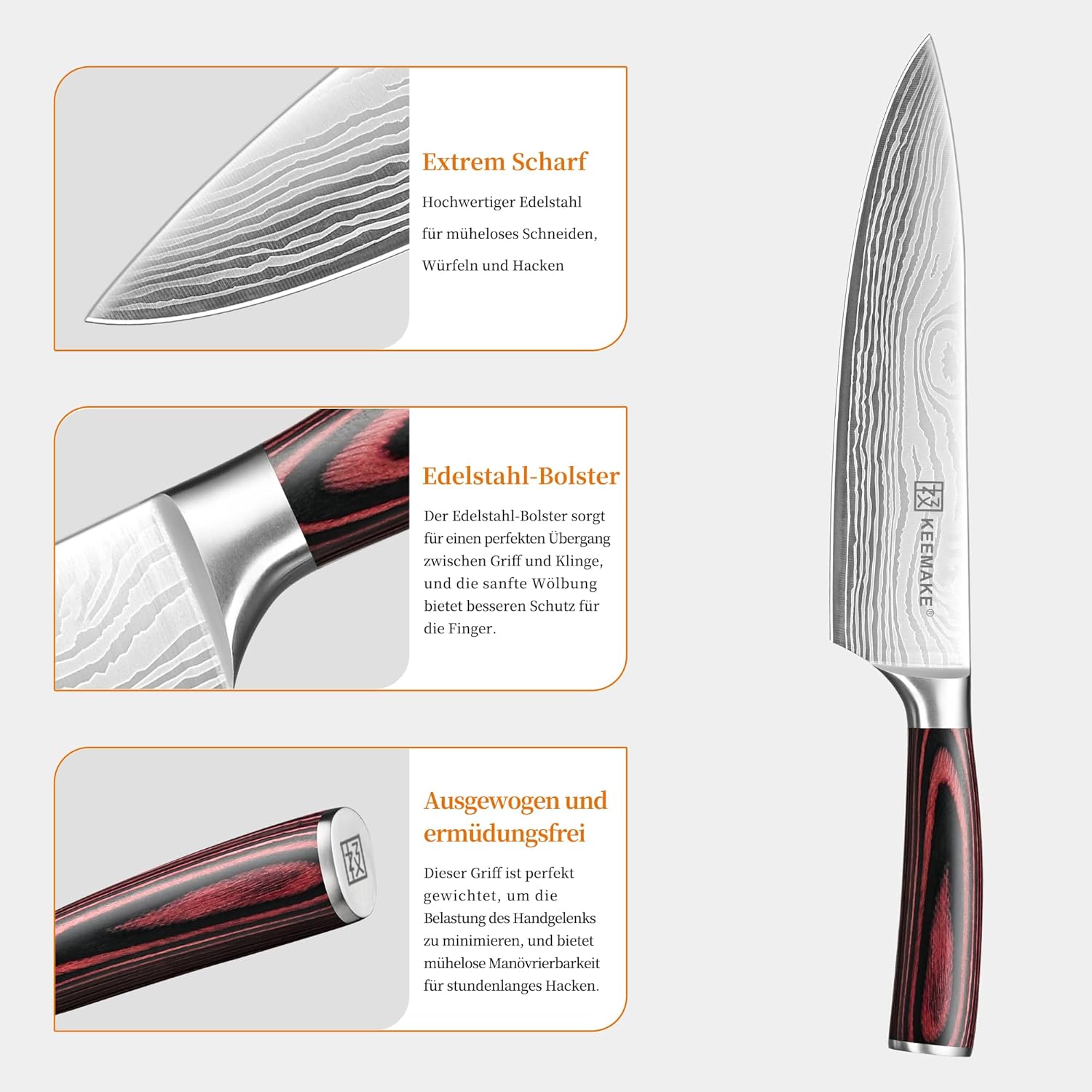 Thumbnail 6 de KEEMAKE Messerset 5-teilig: Küchenmesser aus Edelstahl mit Gravur