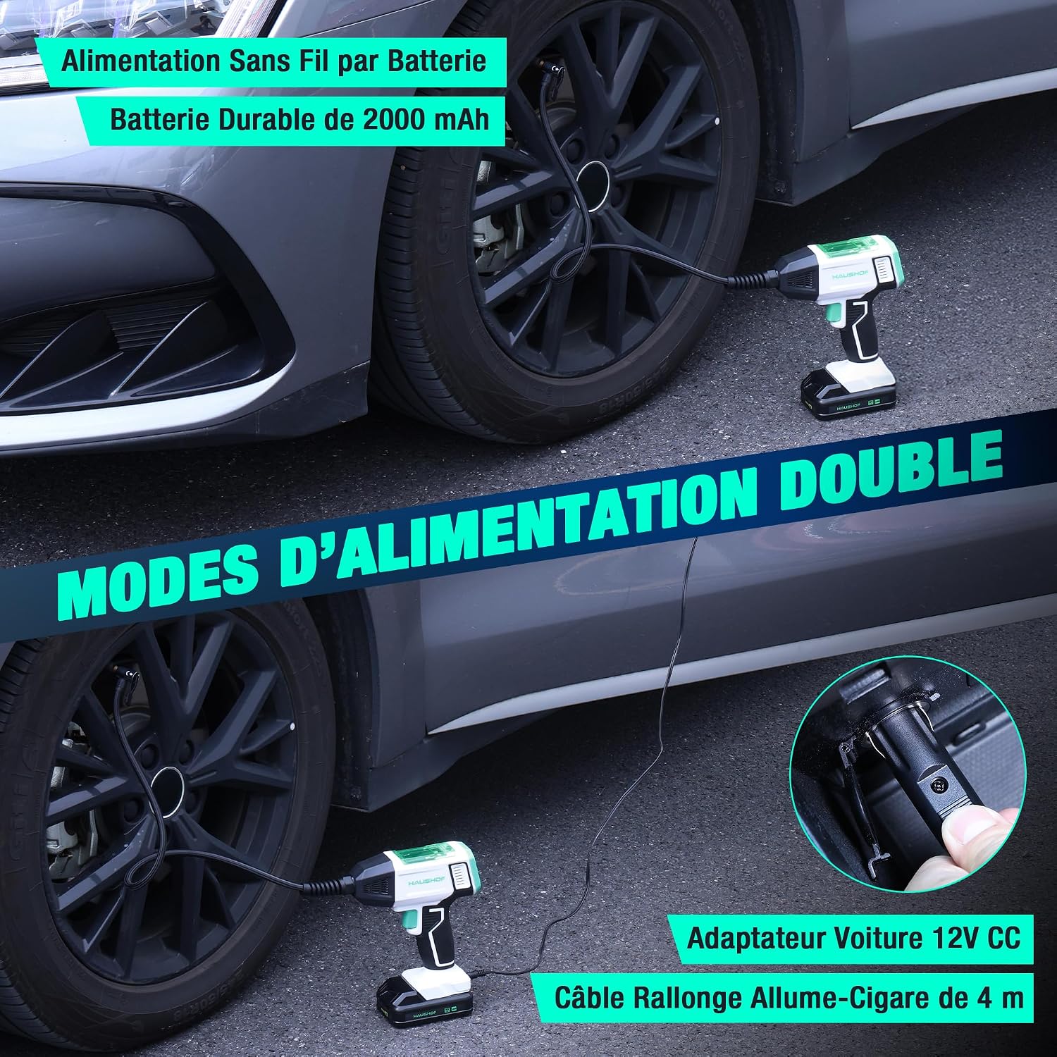 Thumbnail 5 de HAUSHOF Gonfleur électrique sans fil 150 PSI pour voiture