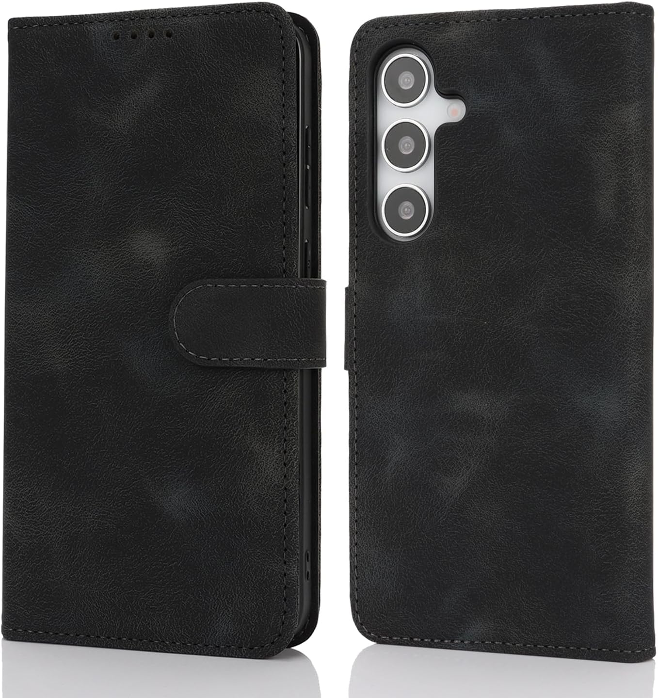 Detalle de Zouzt Hülle für Samsung Galaxy S25 Plus – Stoßfeste PU-Leder Klapphülle mit Kartenhalter und Standfunktion (Vintage Schwarz)