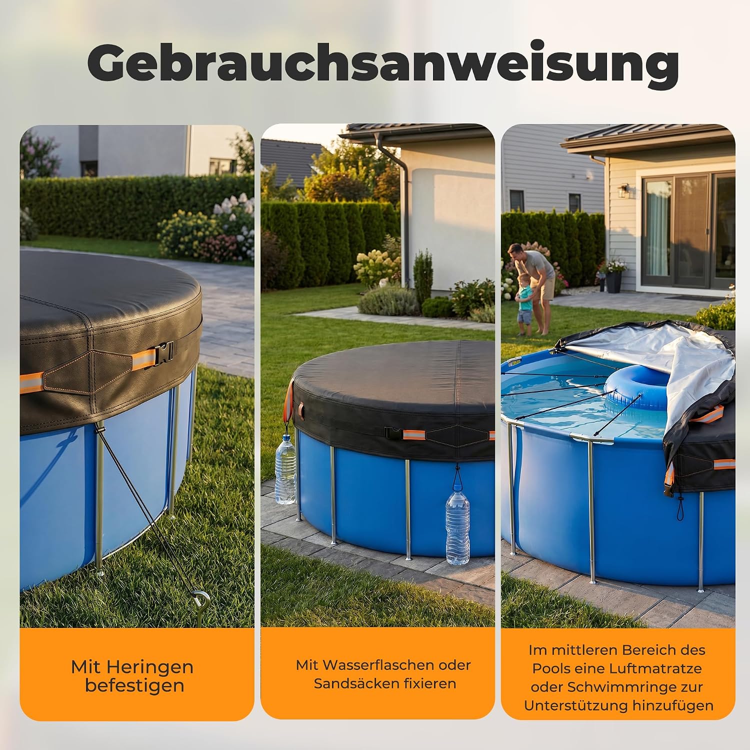 Detalle de Poolabdeckung Rund Premium 366 cm Ø – 500D Oxford-Gewebe, wasserundurchlässig, windfest