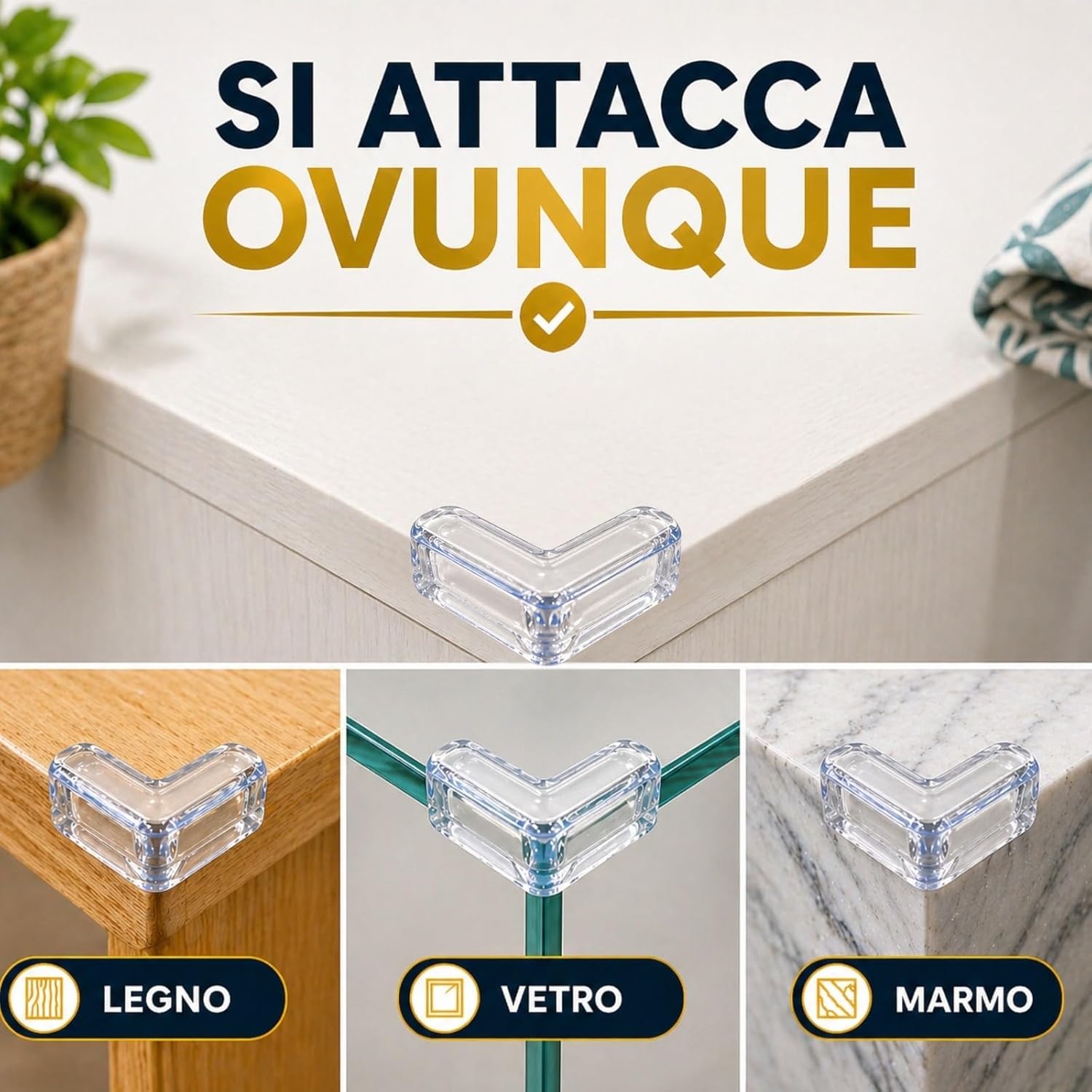 Detalle 1 de Paraspigoli Bambini 12 pezzi in PVC trasparente per mobili con adesivo