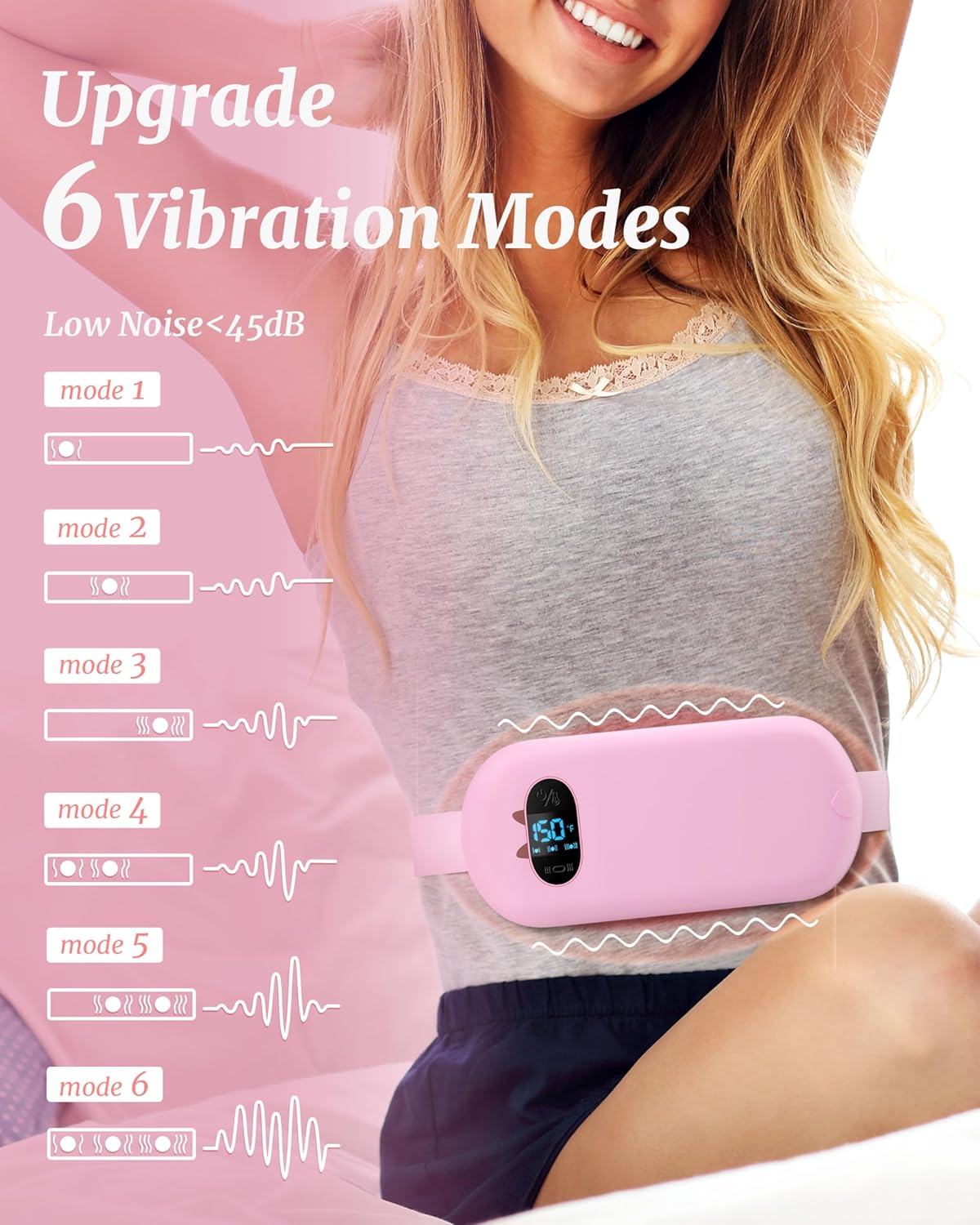 Detalle de Heat Pad for Period Pain Relief – Upgraded 6 Heat Massage Modes Electric Fast Heating Belt (USB rechargeable)