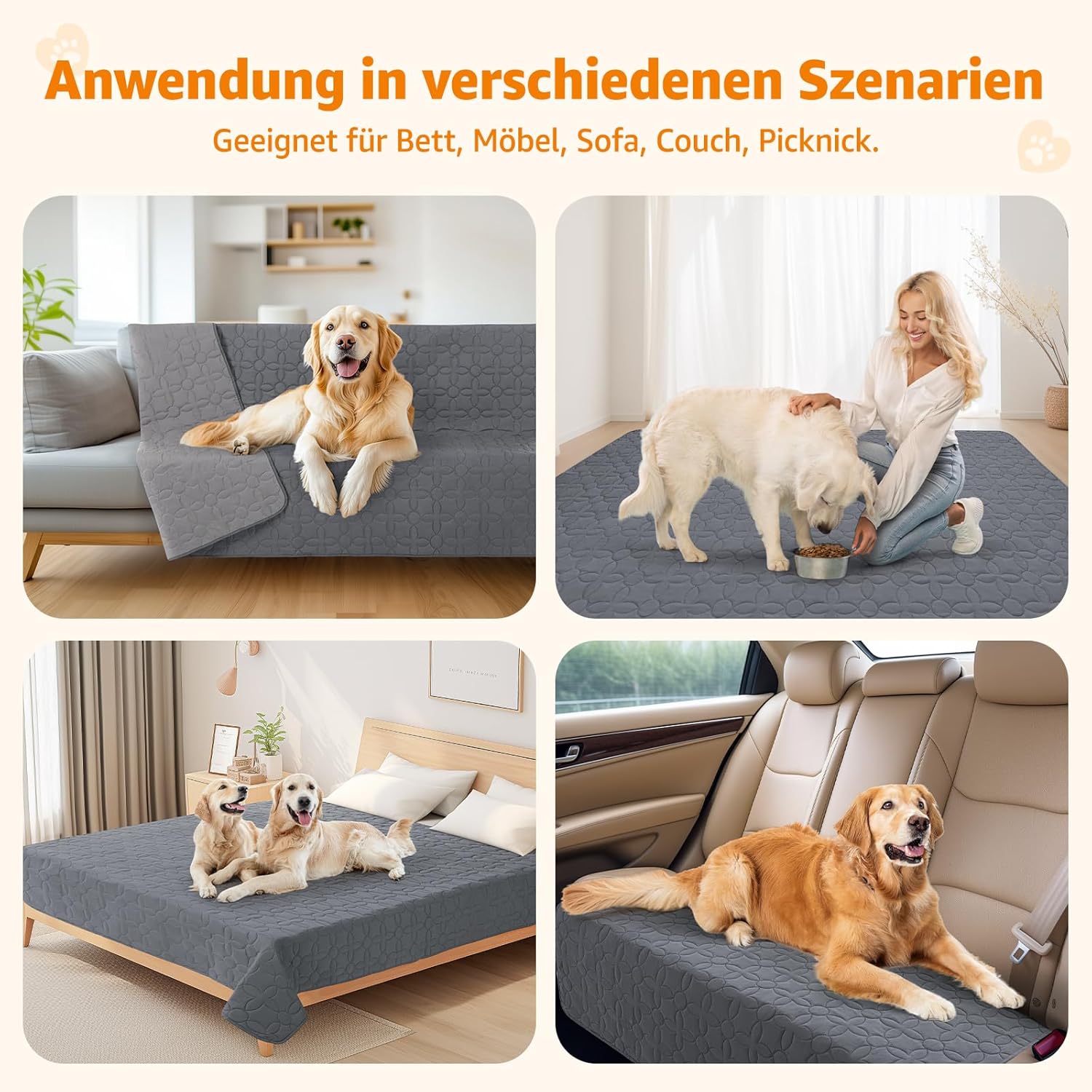 Thumbnail 5 de PICK FOR LIFE wasserdichte Hundedecke – beidseitig nutzbare Haustierdecke zum Schutz von Sofa, Bett & Auto