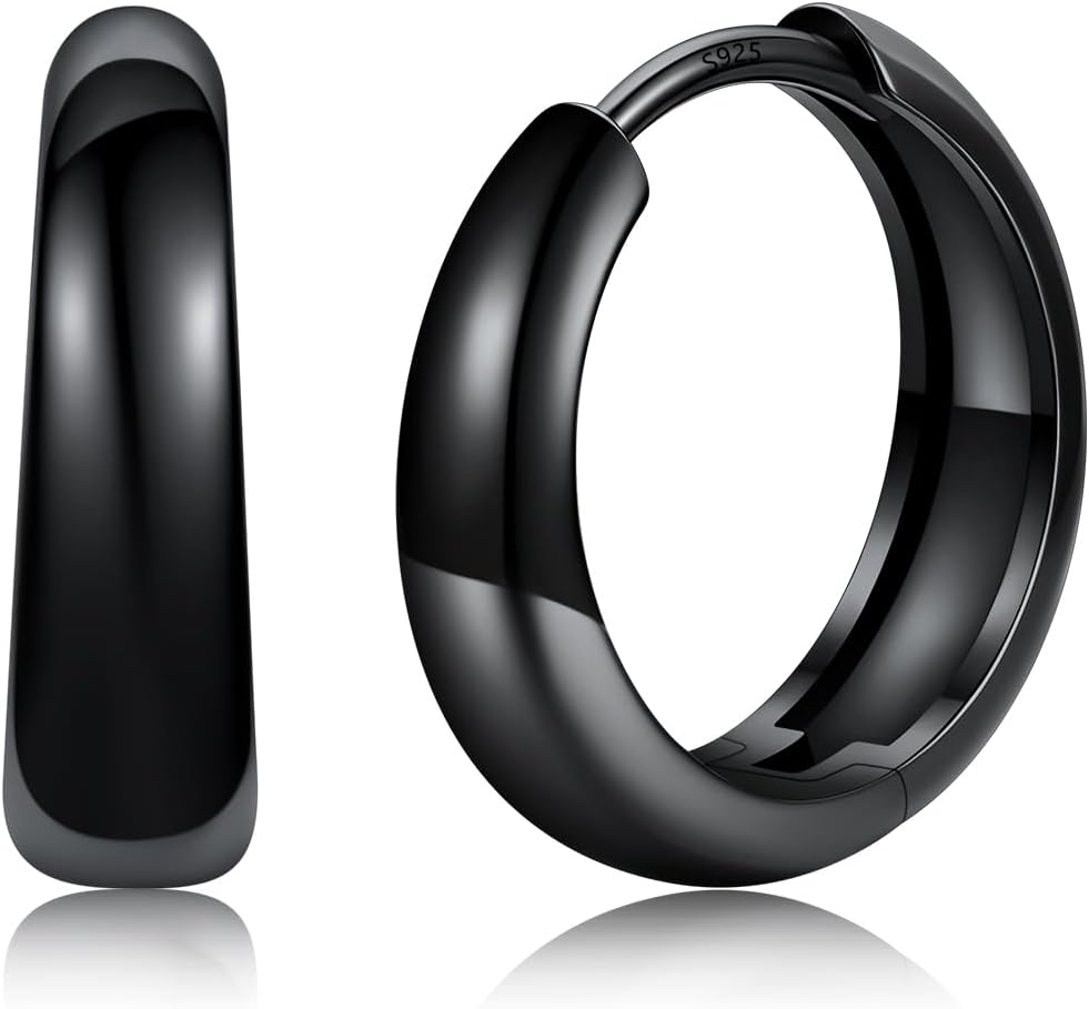 Detalle de Silvora Petit Créoles Argent/Plaqué Or/Noir pour Femme – 8 à 14 mm