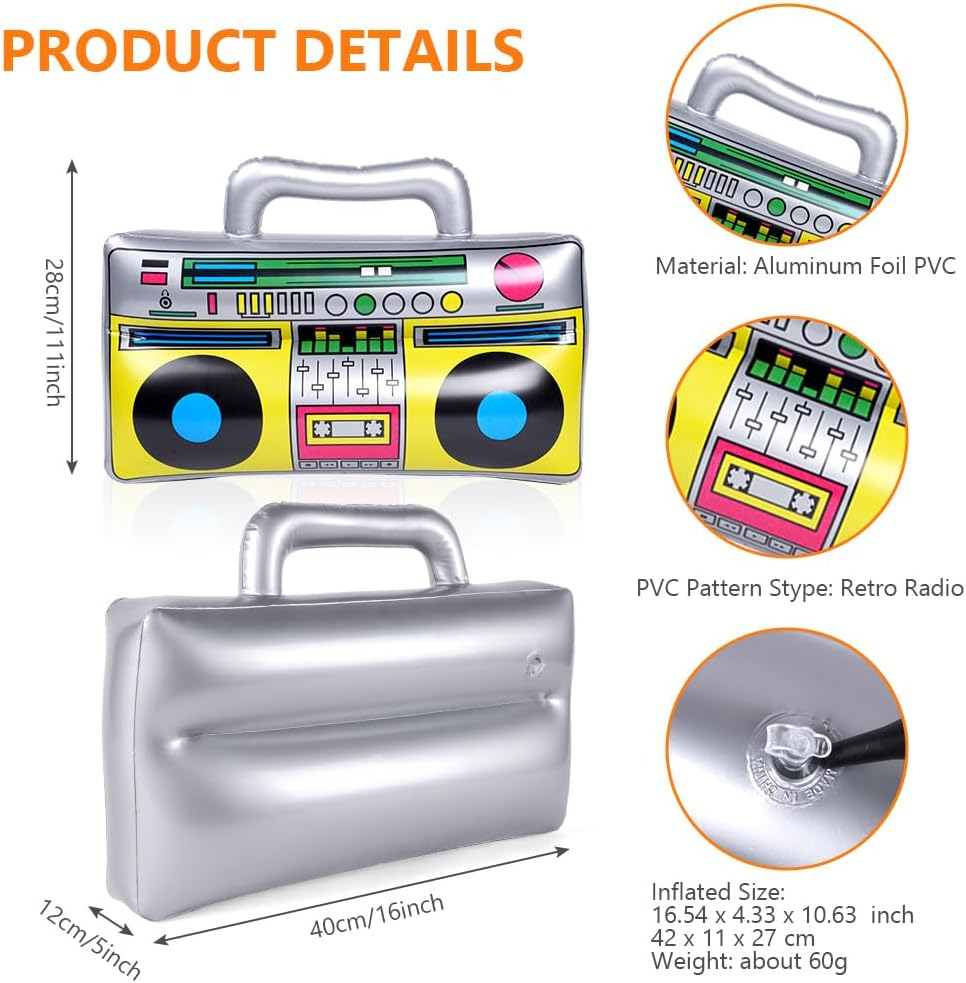Detalle 2 de AOMIG opblaasbare boombox van PVC met retroprint voor verkleedfeesten