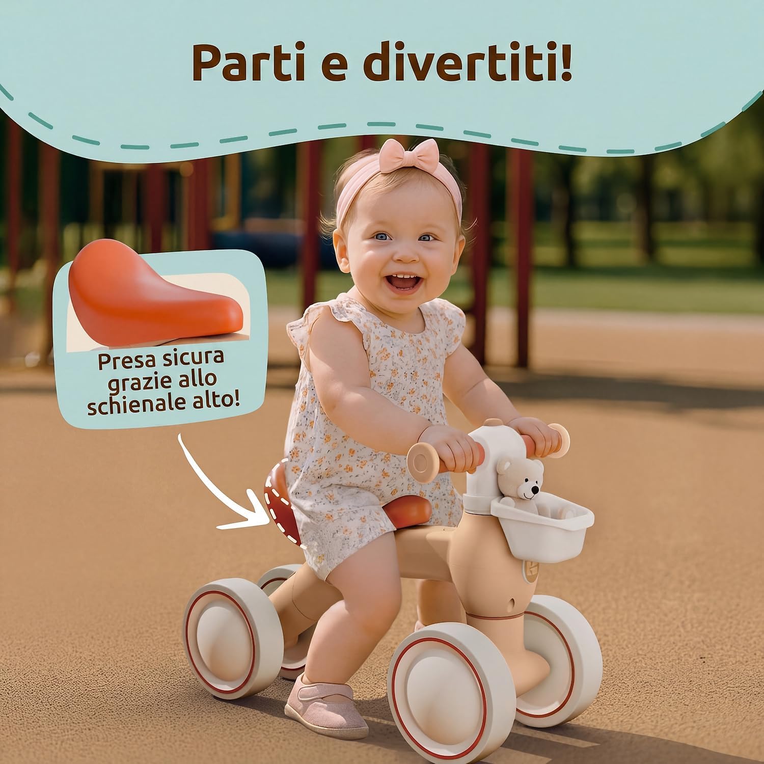 Detalle de Mallie® Bicicletta Senza Pedali con cestino – balance bike per bimbi 1–2 anni