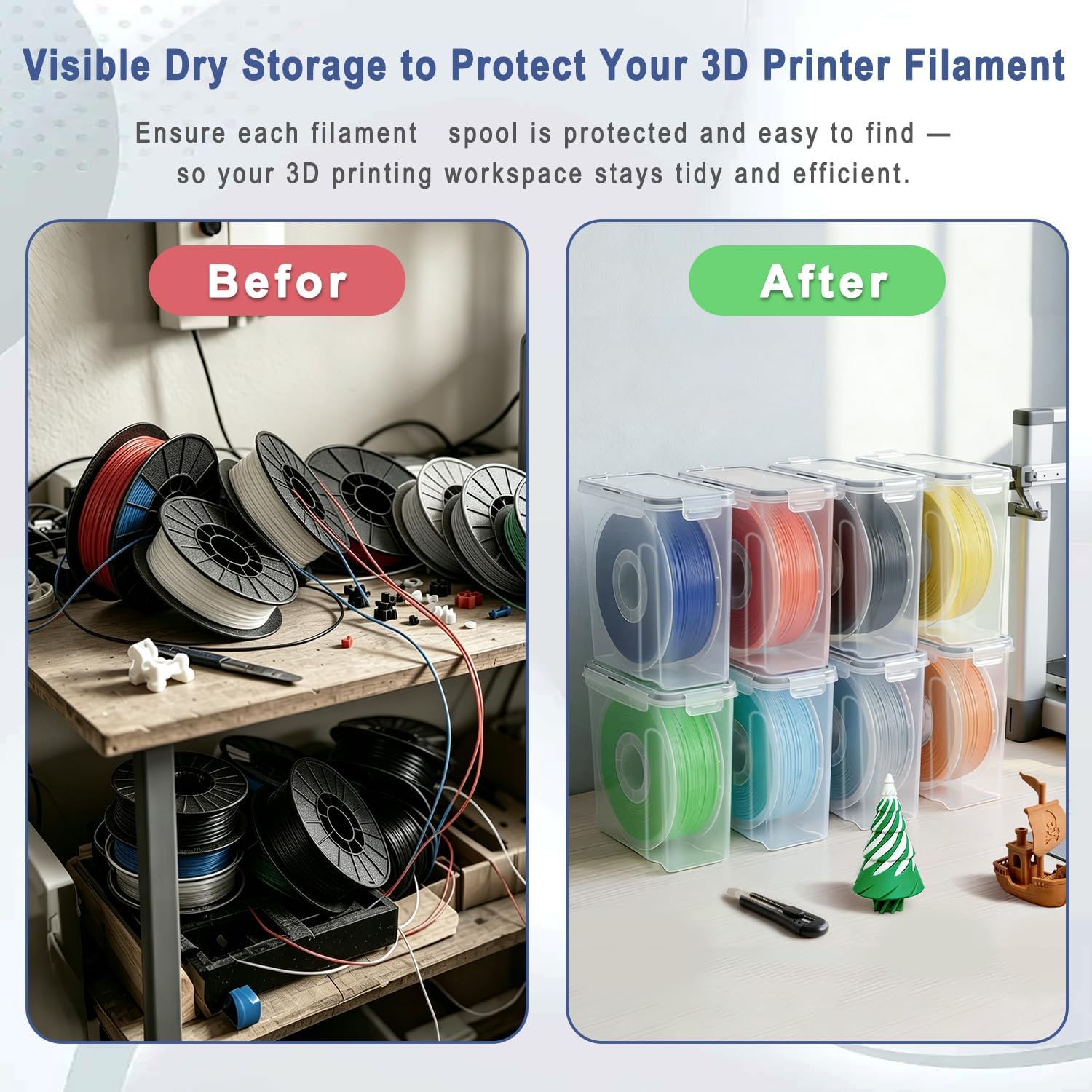 Detalle 1 de TIOPY 4-pack filamentförvaringslådor för 3D-skrivare, stapelbara och transparenta