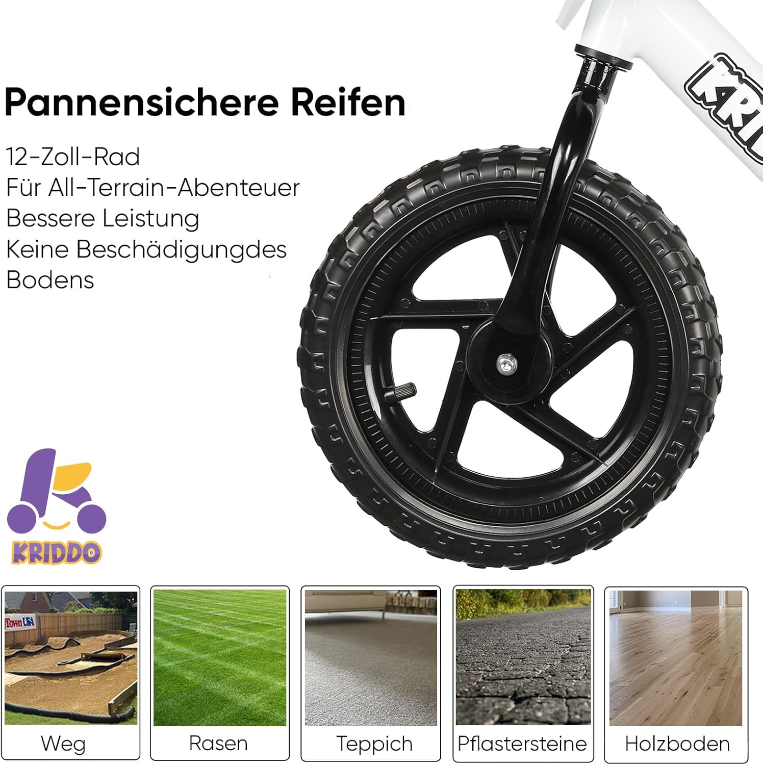 Thumbnail 5 de KRIDDO Kinder-Laufrad ab 2 Jahren (18 Monate–5 Jahre), 12 Zoll mit individualisierbarem Schild