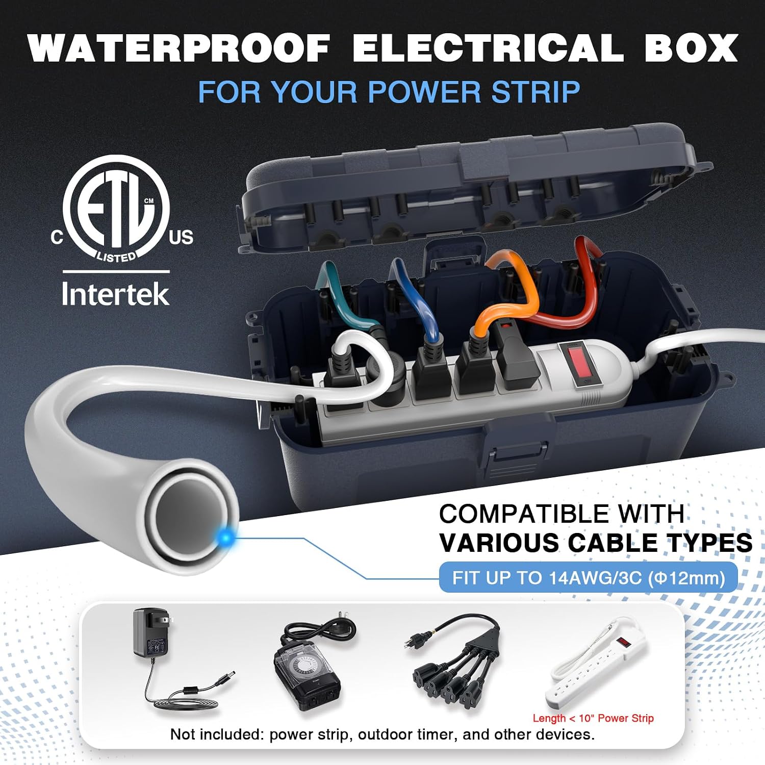Detalle de Flemoon Medium IP54 Outdoor Electrical Box, 6 Cable Ports, Gray