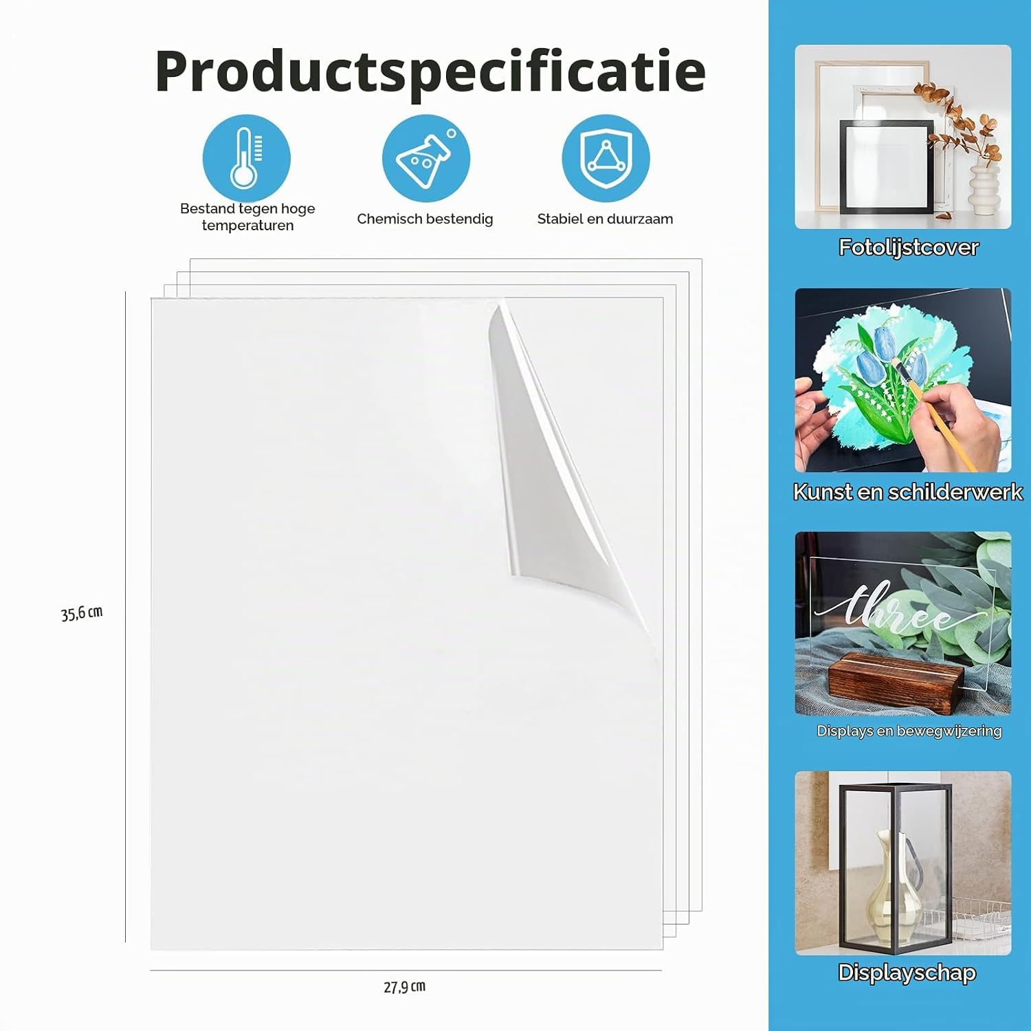 Detalle de Art3d A25lk002NA05 flexibele transparante PET-platen, 5 stuks, 35,5 x 28 cm