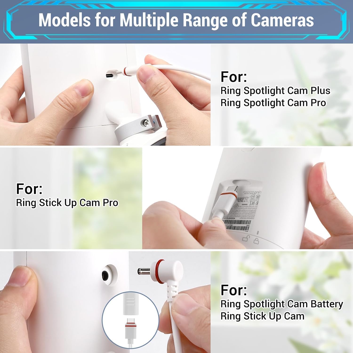 Thumbnail 5 de IP65 Solar Panel Outdoor for Ring Cameras (White 2P) – 4W Weatherproof Charger with 10ft Cable