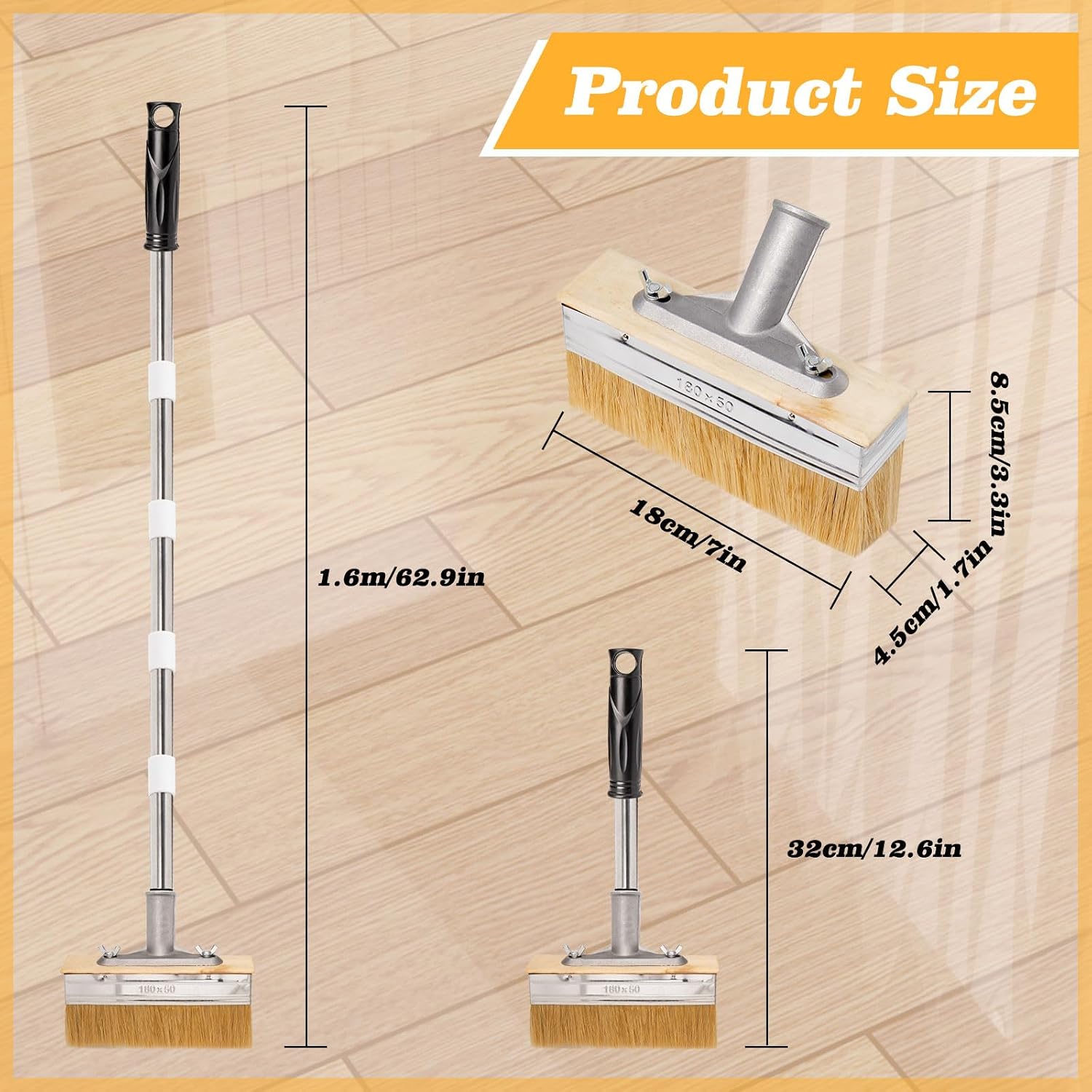 Thumbnail 3 de 7'' Decking Paint Brush with Long Handle: Adjustable Deck Stain Applicator for Wood, Fences and Furniture