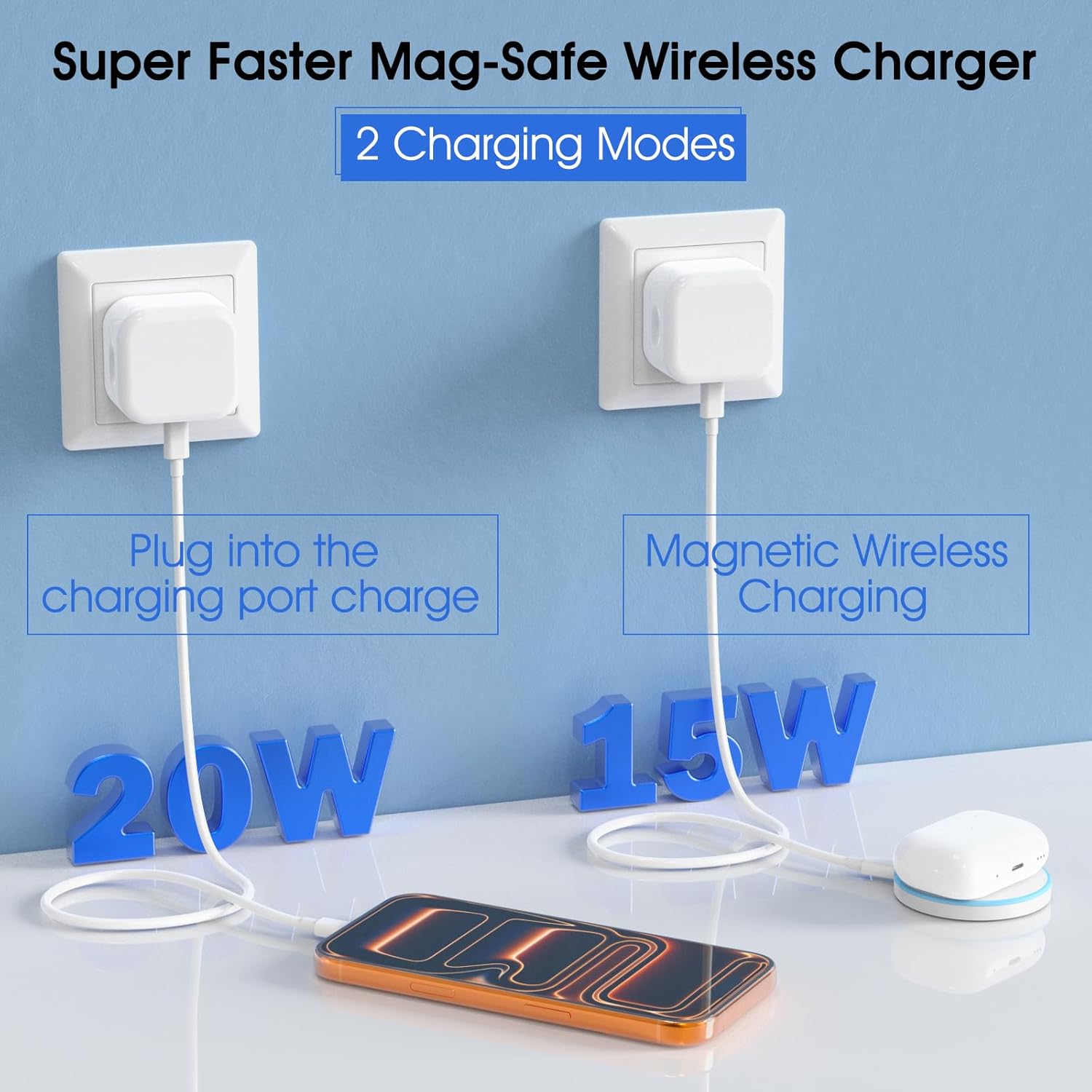 Detalle 2 de iPhone Wireless Charger 2Pack (15W Mag-Safe) with 20W USB-C Plug and 6ft USB-C to USB-C Cable