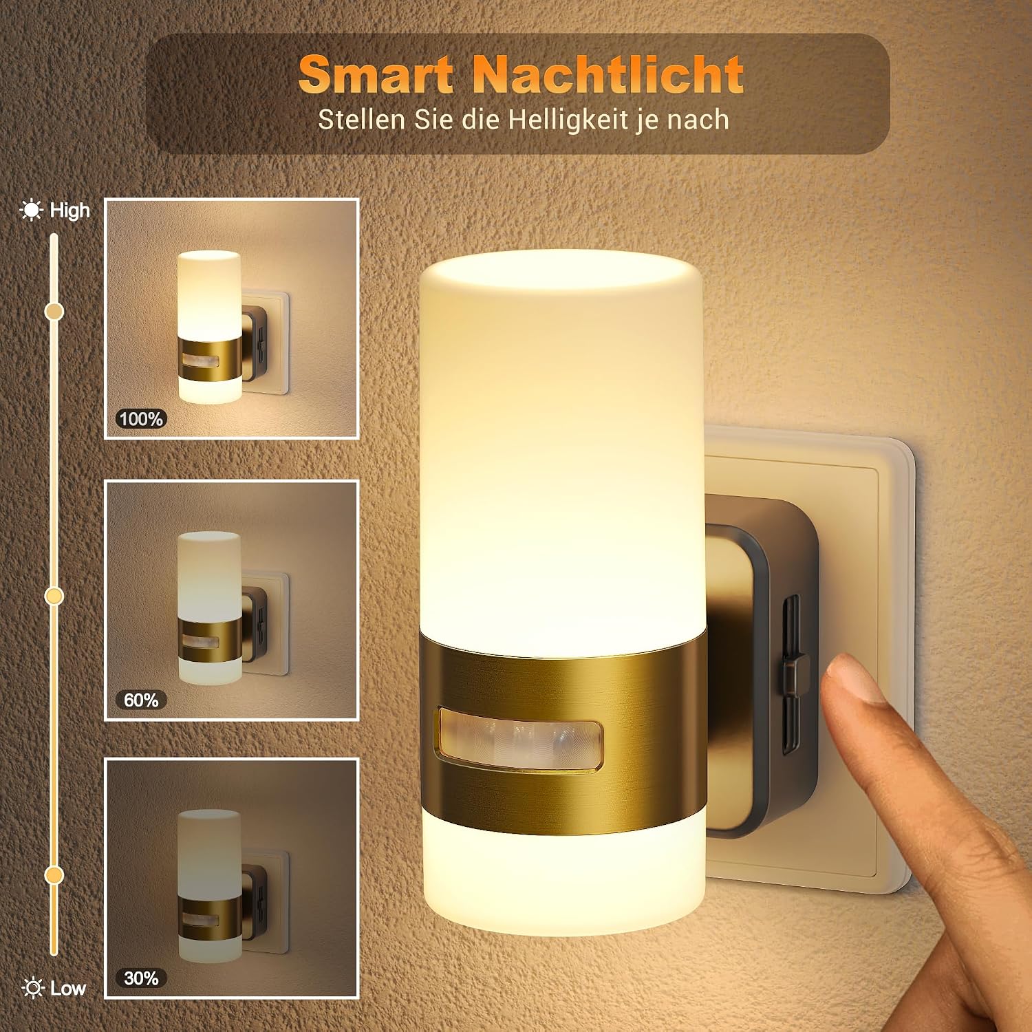 Detalle 2 de JandCase EUC-GY17202DE nattlampa med rörelsesensor, dimbar, 3 lägen