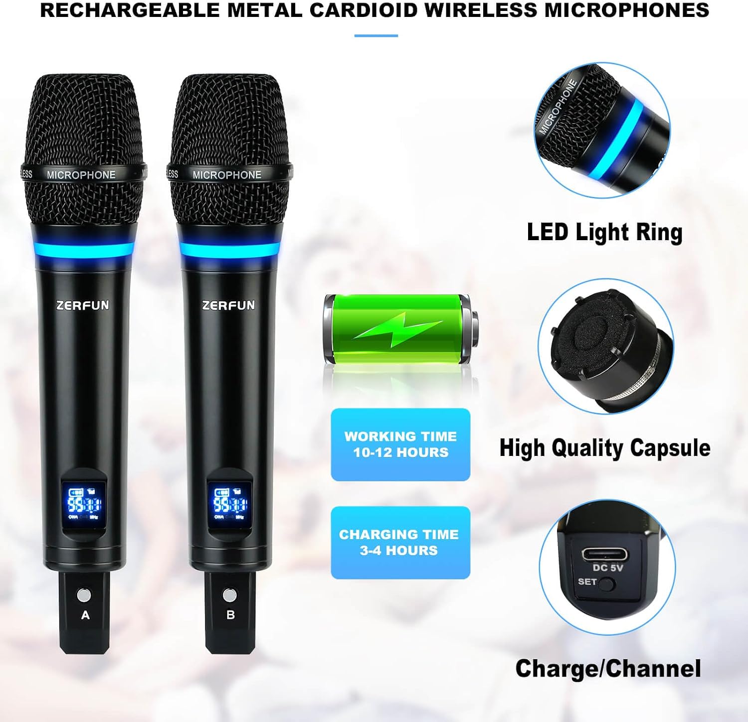 Detalle de ZERFUN Wireless Microphone System G8