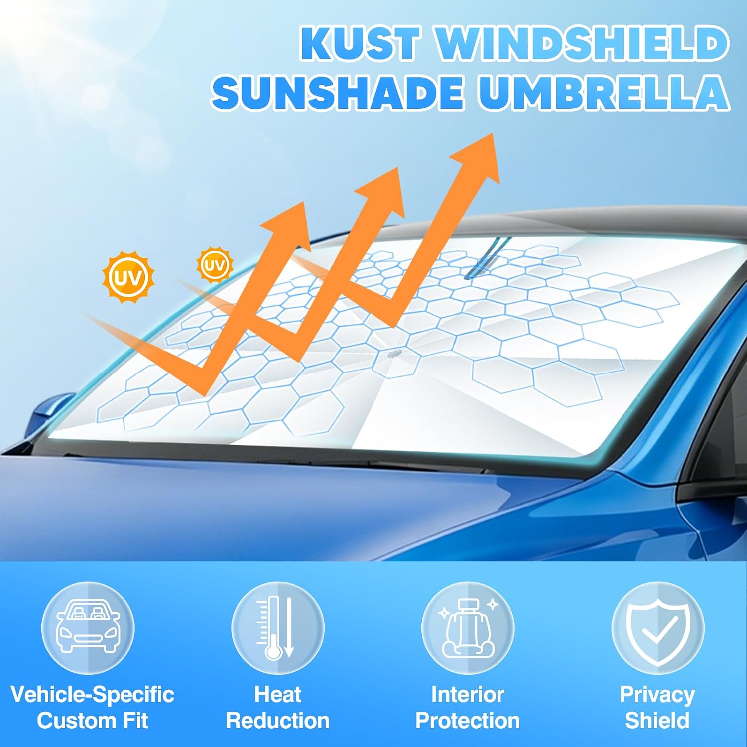 Detalle 2 de KUST Windshield Sun Shade Umbrella for VW Atlas