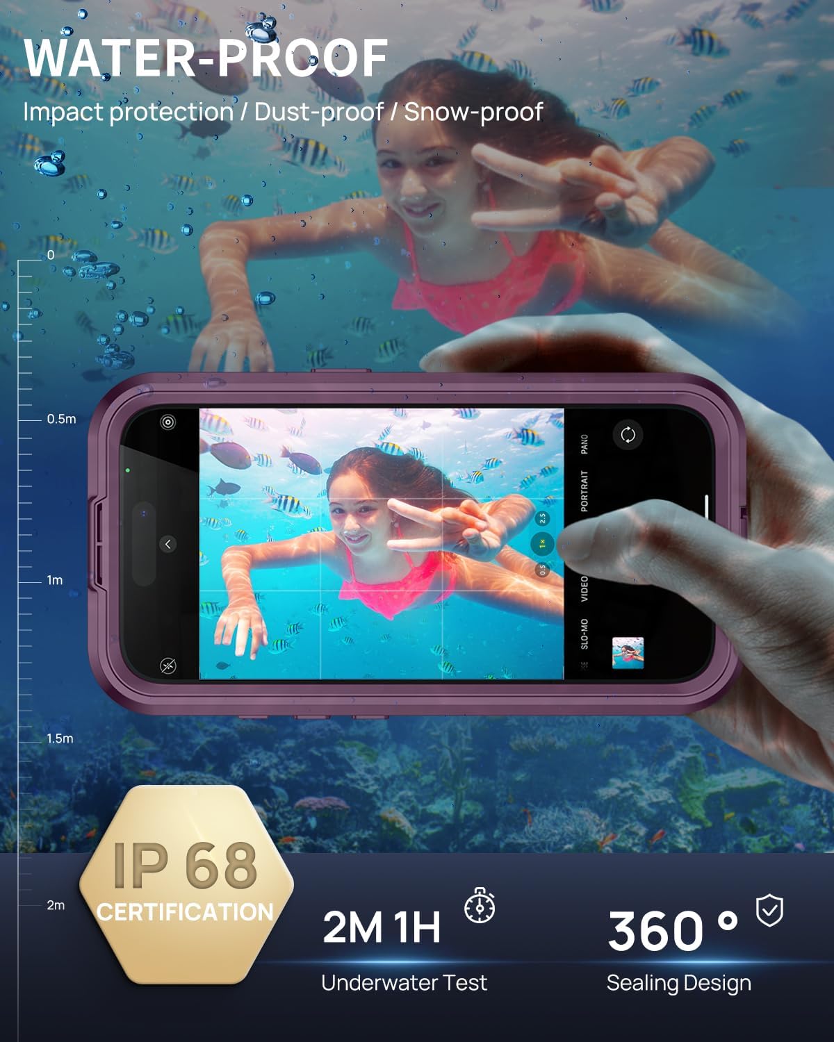 Detalle 2 de Lanhiem WP-ZS-I18PM-R Magnetic Waterproof Case for iPhone 17/18 Pro Max