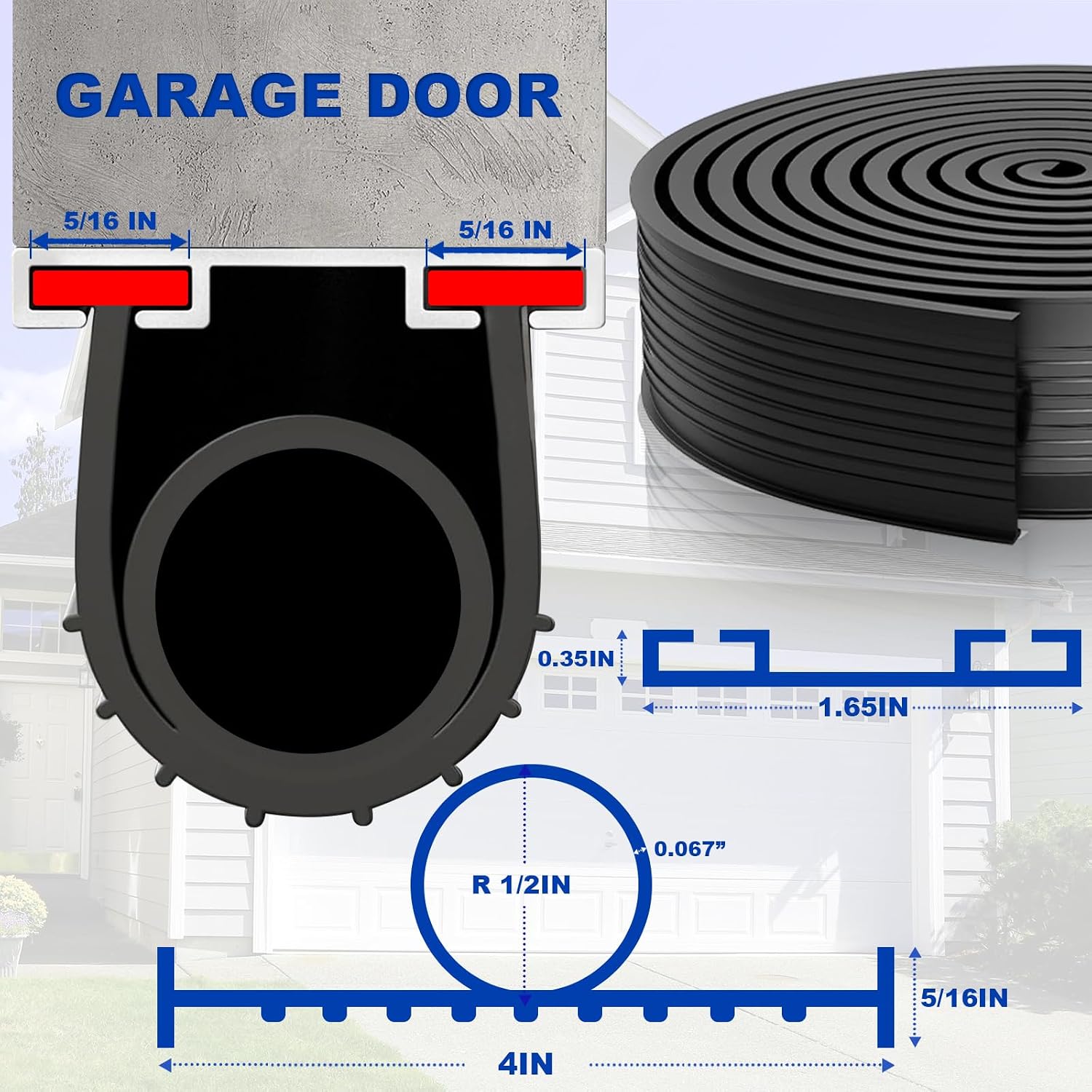 Detalle de DGSL 23 Garage Door Bottom Seal, 5/16 T-End Rubber, 16 ft