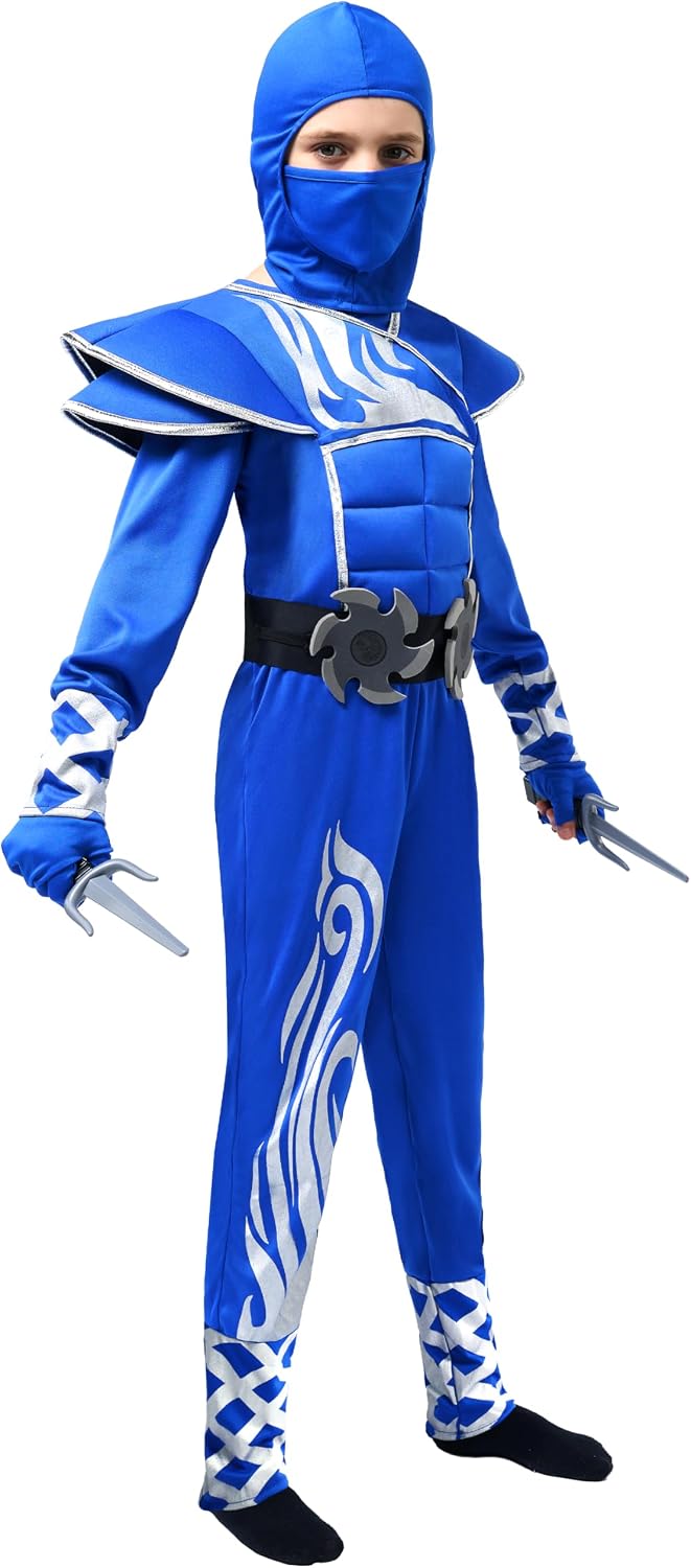 Detalle 2 de Spooktacular Creations Blue Ninja Stealth Flame Costume - Child Costume Set
