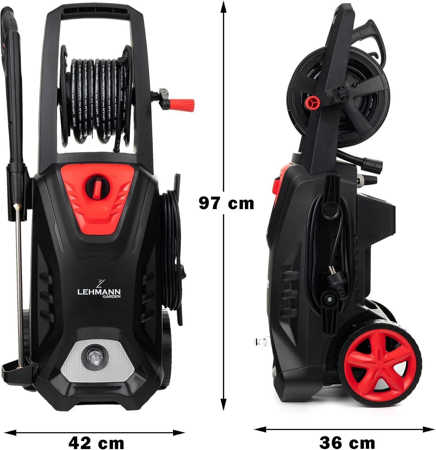 Detalle de LEHMANN Colorado idropulitrice alta pressione 3000 W fino a 260 bar, 492 l/h con tubo 12 m e kit ugelli (lancia schiuma, turbo, 4 ugelli)